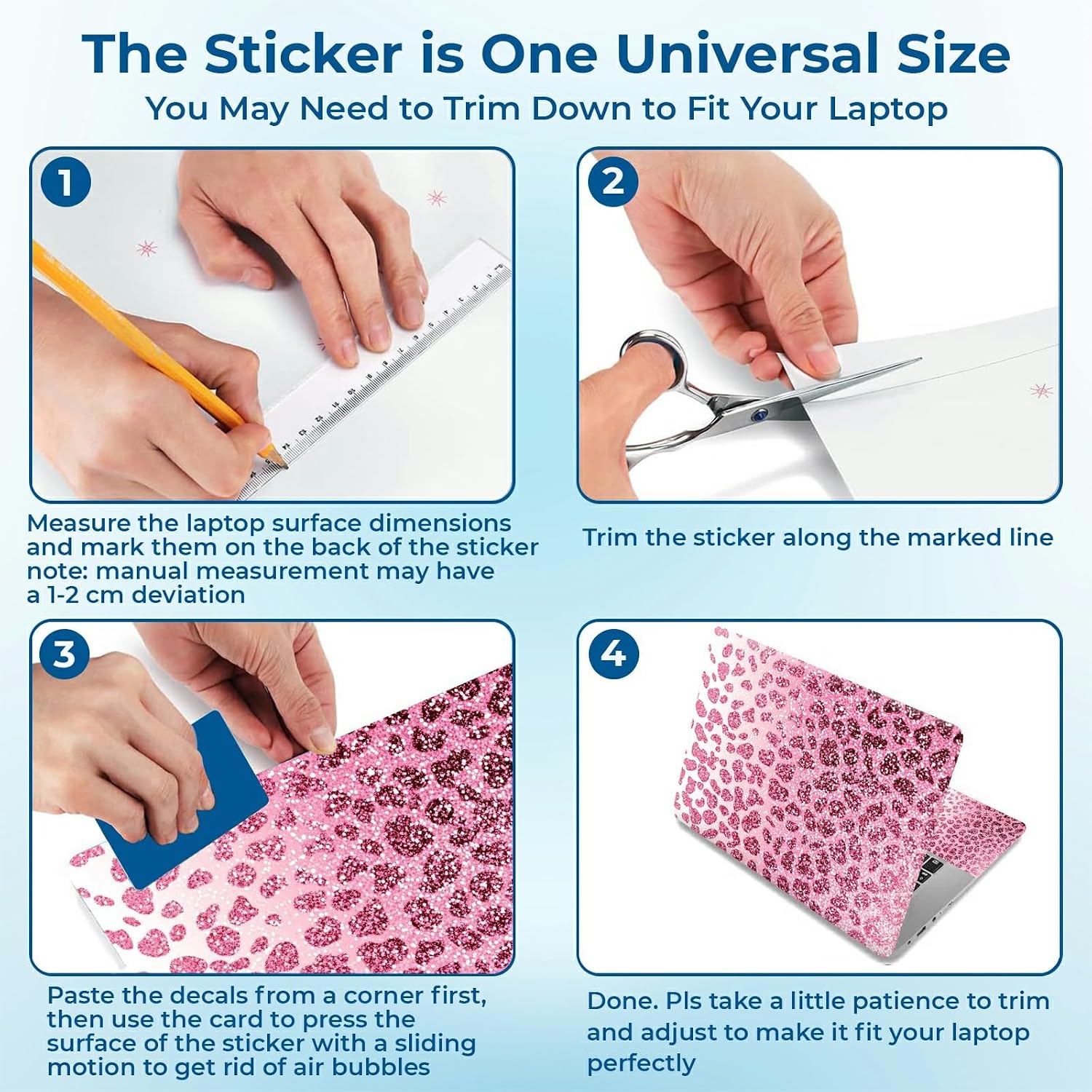 Reusable Universal Laptop Skin Sticker, Cut to Fit for 11.6–15.6 Inch Laptops, Waterproof Protective Film, No-Residue - Pink Leopard