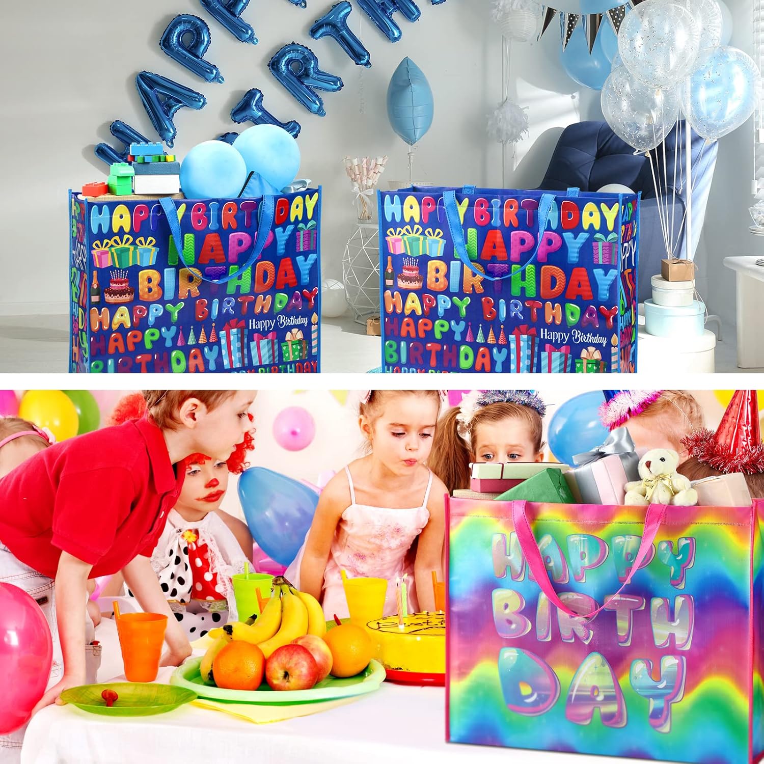 Kajaia Gift Bags, 4 Pcs Extra Large Birthday Party Favor Supplies, Non Woven Fabric, Reusable, Colorful Designs, 16 x 20 Inch, for Baby Shower, Kids, Events - Image 5