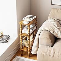 Vista 3 de Mesa auxiliar, mesa auxiliar pequeña con estante de almacenamiento, mesas de centro pequeñas de 3 niveles para sala de estar, dormitorio, espacios