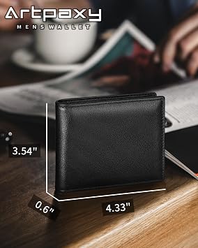 Artpaxy Mens Wallet Genuine Leather Bifold RFID Blocking Wallet for Men with 1 ID Window 13 Card Holders 2 cash pockets 1 Gift Box