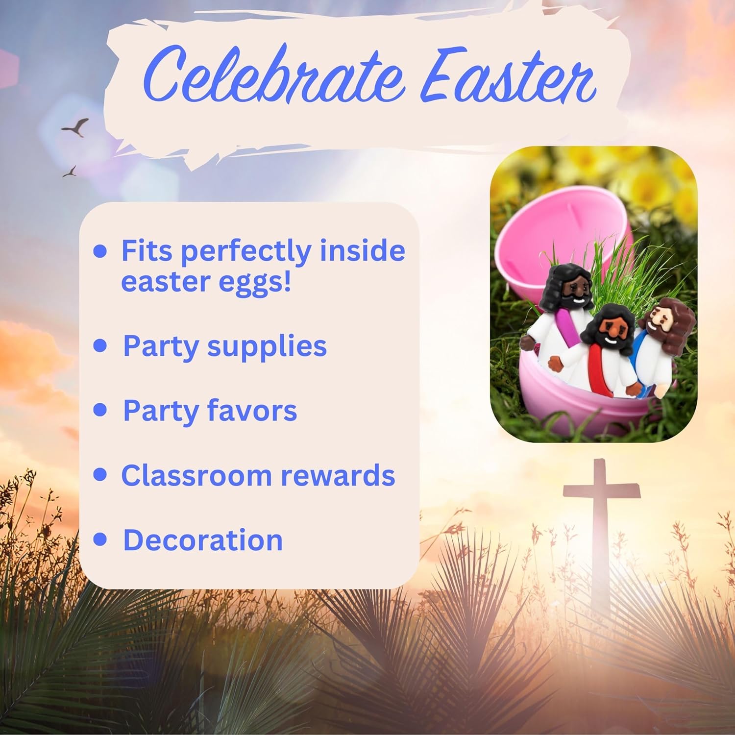 Mini Jesus Figures 50 Pcs-Tiny Jesus Bulk-Little Christ Figurines for Easter Egg Stuffers, Religious Party Favors and Gifts, Sunday School, Classroom Crafts, Baptism, Confirmation (Multicolor Jesus)