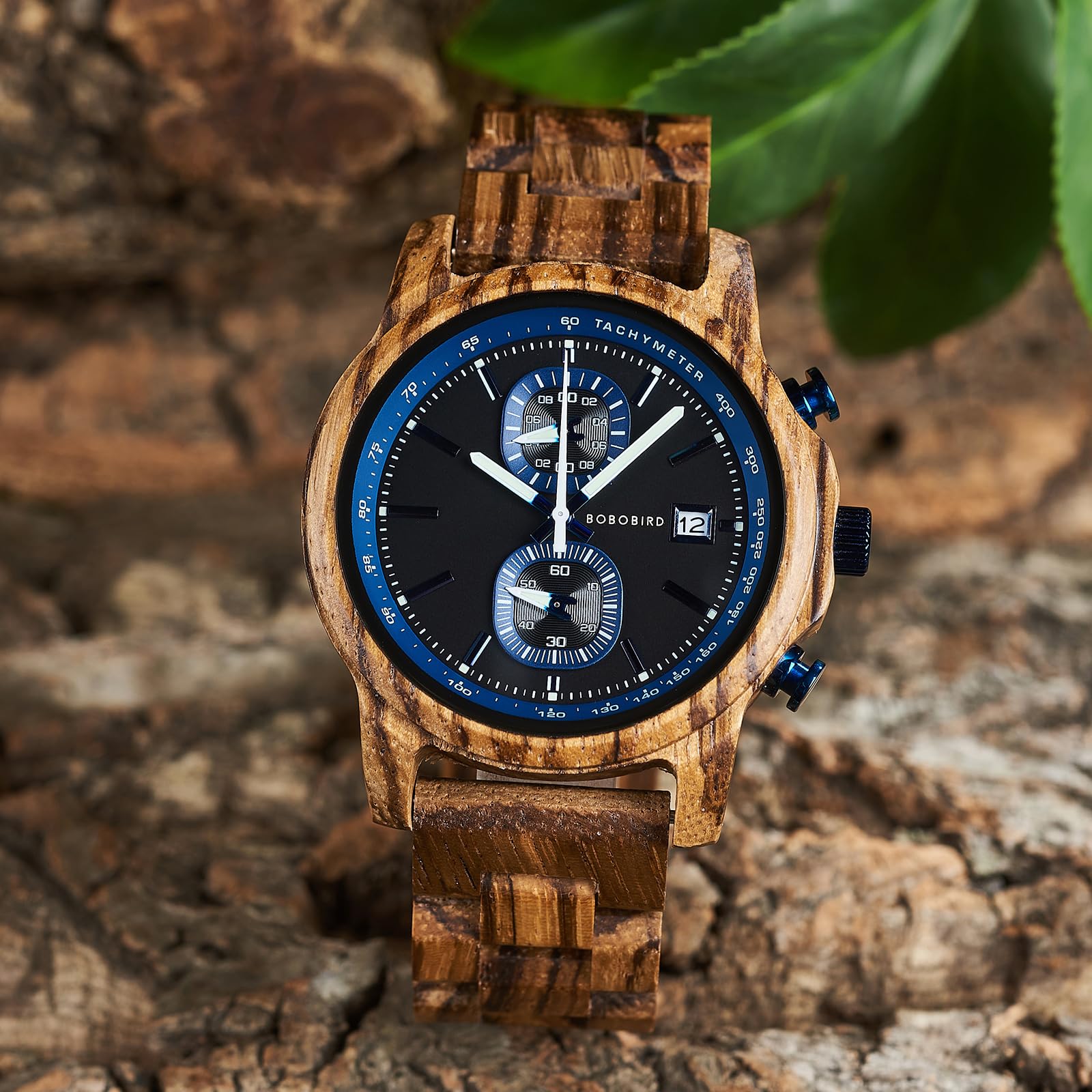 BOBO BIRD Orologio in legno per uomo e donna, ultra leggero, 50 g, lancette luminose, cronografo, data, casual, regalo aziendale