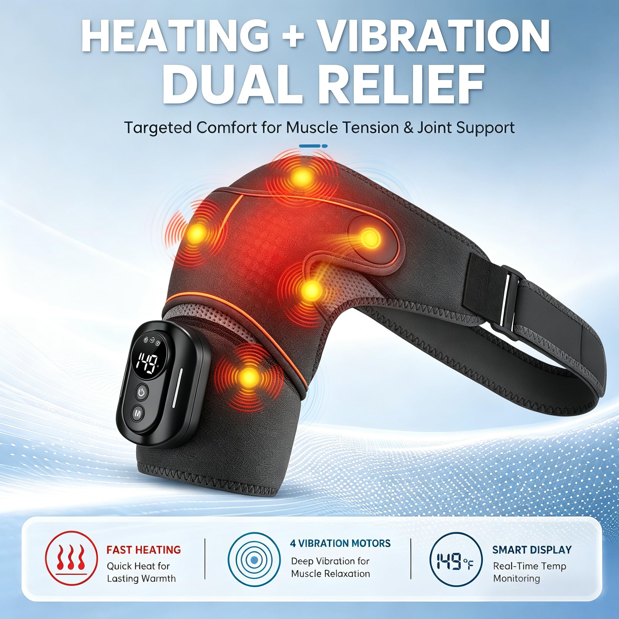 Schulter Massagegerät, Triple Methode Schultermassage Gerät mit Wärme | Elektrische Massagegerät mit 5 Heizstufen & 5 Vibration, 5000mAh-Batterie, Fernbedienung, 3-Gang-Timer, Geschenke für Männer