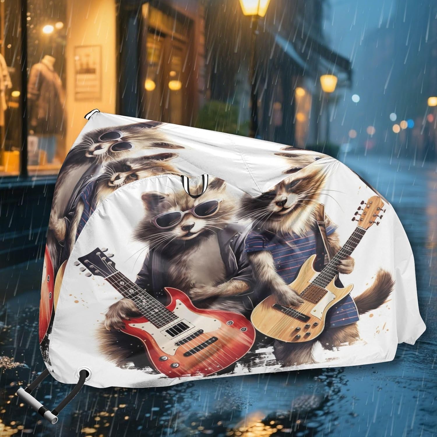 ALAZA Raccoon Music Guitar Bike Cover Waterproof Outdoor Ebike Bicycle Covers Tarp Protection for 1/2 Bikes, Sun UV Dust Wind Proof