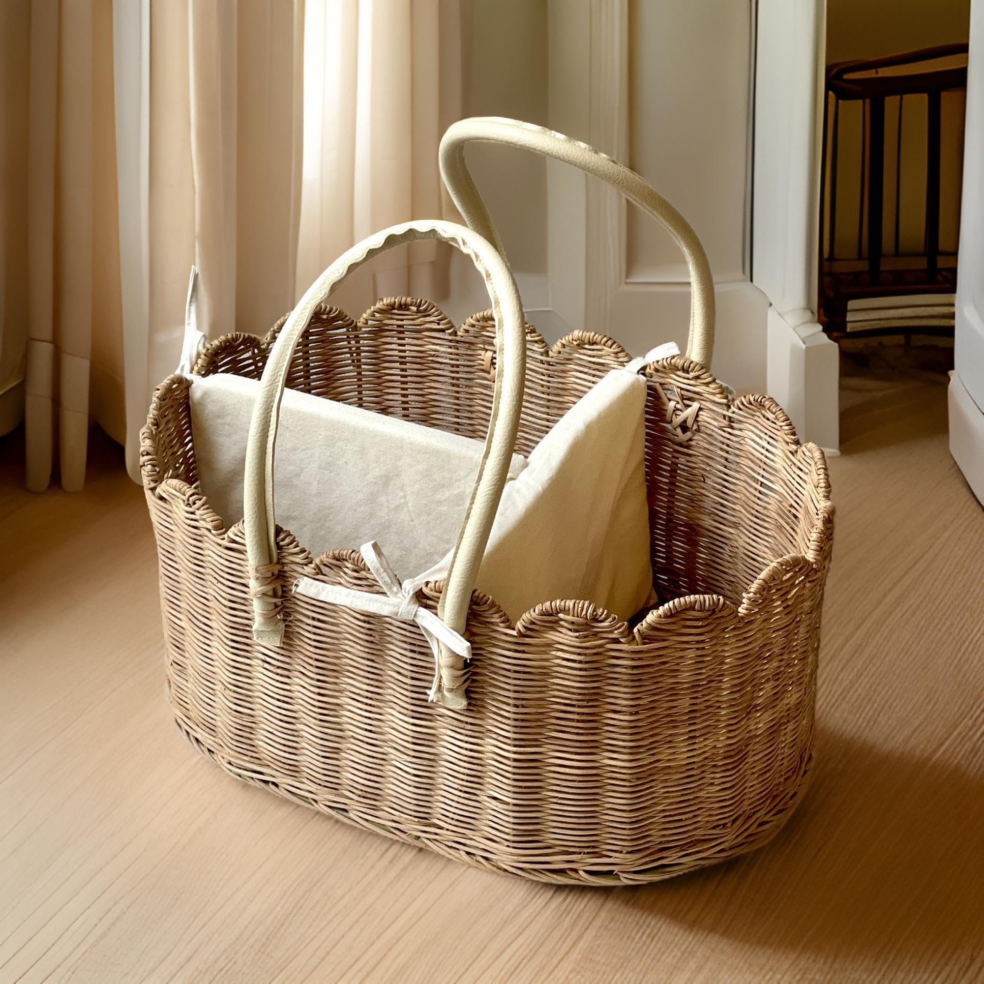 Baby-Wickeltasche, handgefertigt, Rattan-Windeltasche mit Griffen, natürliche Windeltasche, Baby-Essential-Organizer, Babyparty, Kinderzimmer-Organizer