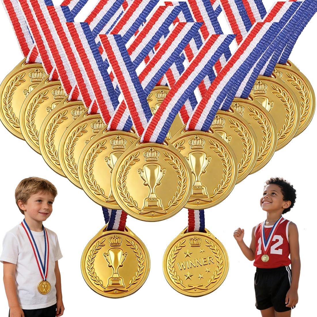 Medallas Niños, 20 Piezas, Medallas de Ganador de Oro, Medallas de Plastico Medallas Niños Deportivas Medallas, con Cintas para el Cuello, para Fiesta, Día del Deporte Escolar, Fiesta de Festival