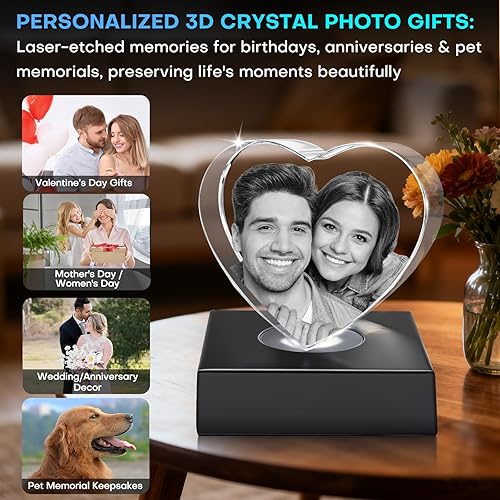 Miniatura 5 de Regalos de fotos de cristal 3D personalizados para mujeres, marcos de fotos personalizados grabados con láser 3D, regalo conmemorativo de