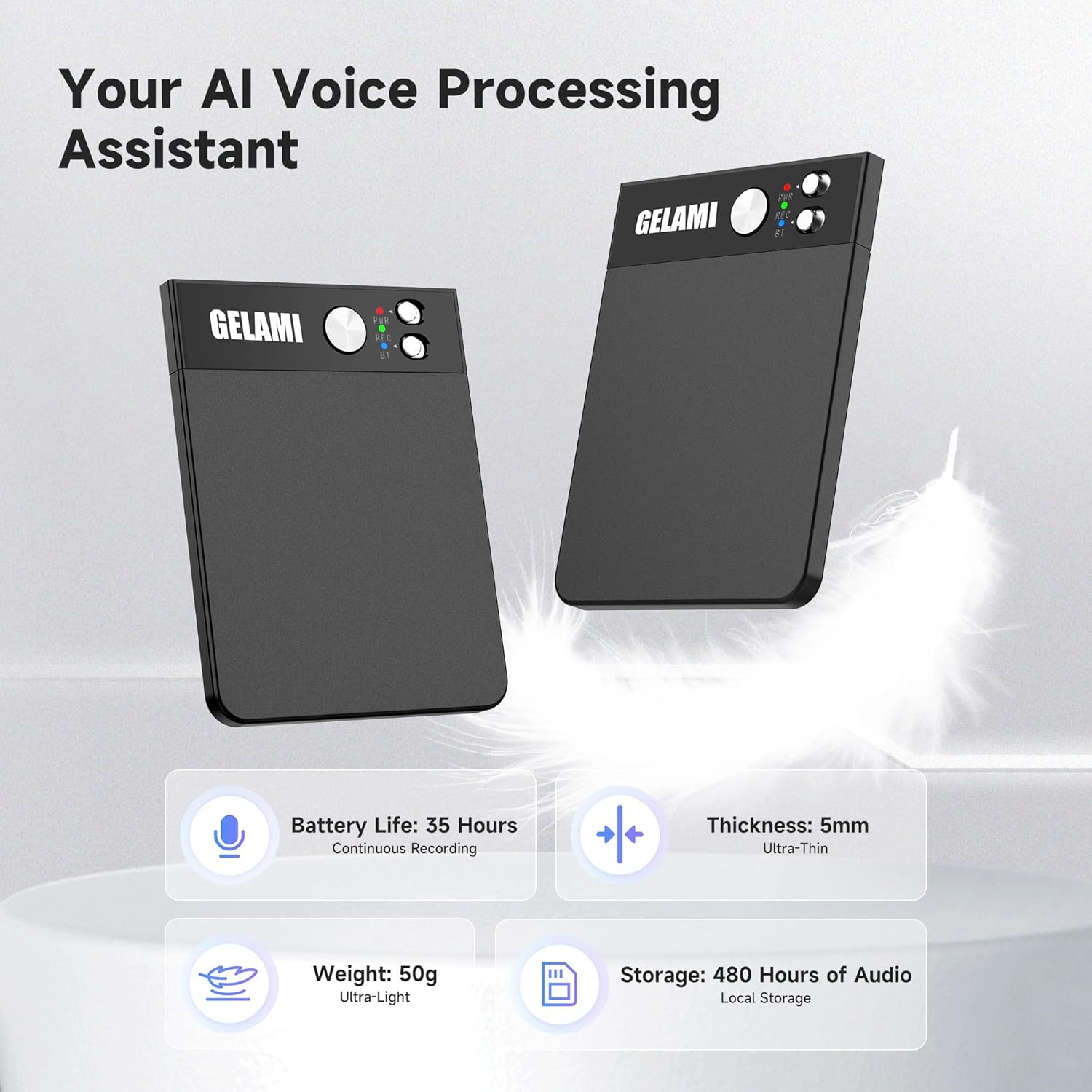 AI Smart Recorder with Simultaneous Interpretation & Real-timeTranscription,64GB AI Speech Processor Powered by ChatGPT with App Control for Business/Education/Interviews (Black)