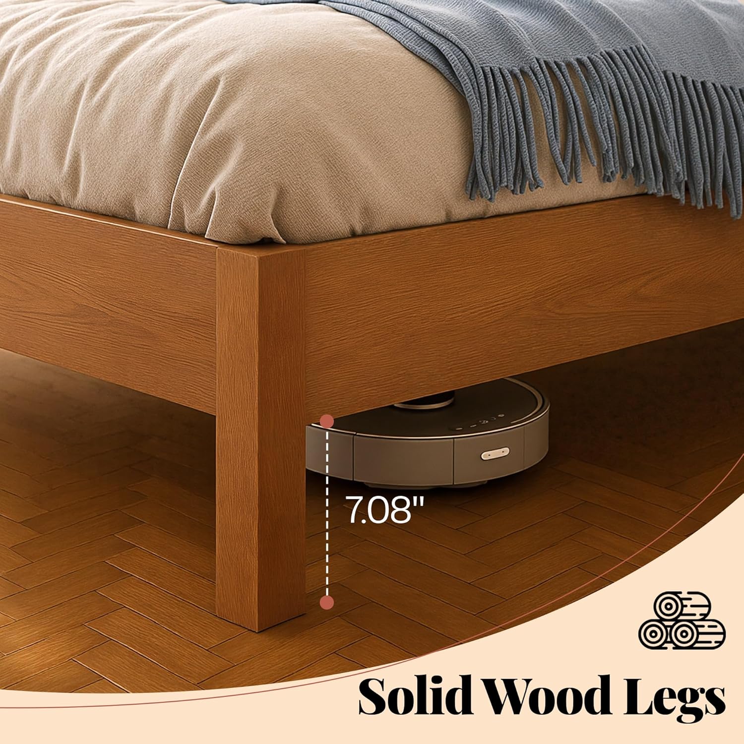 Jocisland King Size Bed Frame with Tall Upholstered Curved Headboard, Solid Wood Platform Bed, No Box Spring Needed, Wood Slat Support, Easy Assembly, Walnut