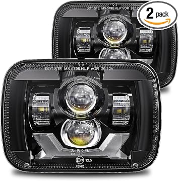 5x7 7x6 Inches LED Headlights Compatible with Jeep Cherokee XJ Wrangler YJ Comanche MJ H6054 H5054 DOT Projector Headlamps Hi/Low Sealed Beam DRL Turn Signal Black 2 Pcs