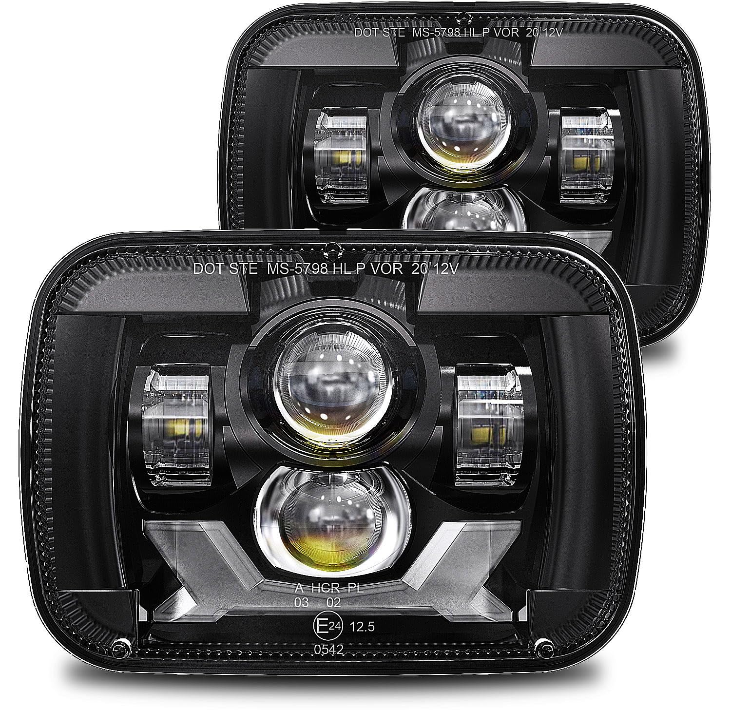 5x7 7x6 H6054 H5054 LED Headlights Compatible with Jeep Cherokee XJ Wrangler YJ Comanche D21 Hardbody Chevy GMC Savana Ford Dodge DOT Black Headlamps Hi/Low Sealed Beam DRL Turn Signal 1 Pair