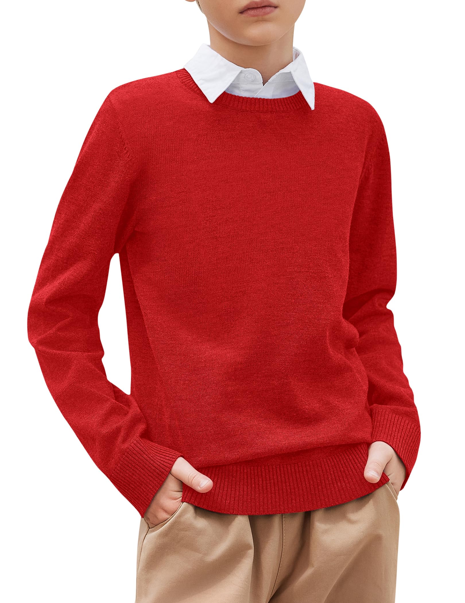 Arshiner Strickpullover für Jungen Langarm Herbst Winter Einfarbig Junge Pullover Rundhals Basic Schooluniform Stricken Sweater Langarmshirt für Kinder 5-12 Jahre