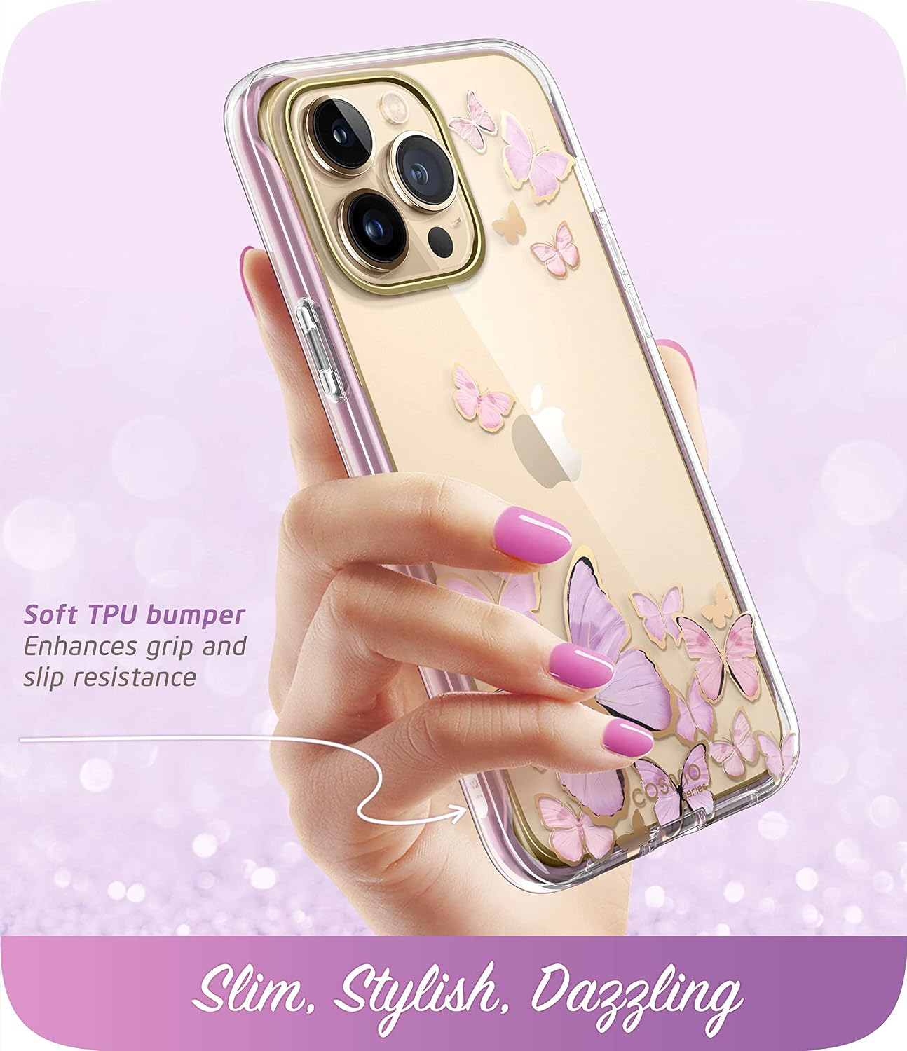i-Blason Cosmo Series Case for iPhone 13 Pro Max 6.7 inch (2021 Release), Slim Full-Body Stylish Protective Case with Built-in Screen Protector (Purplefly)