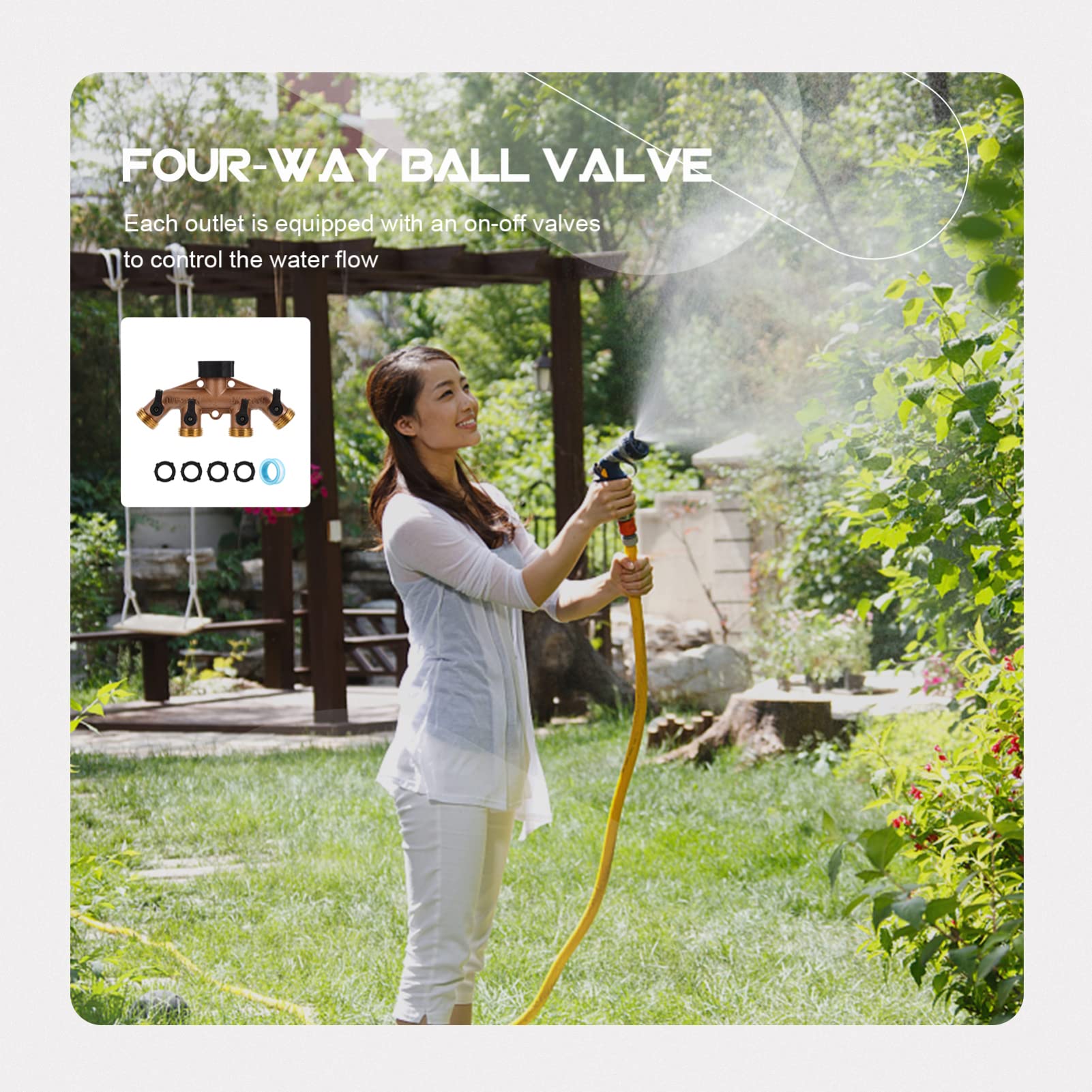 SUPVOX Divisor para Conectar Cuatro Mangueras de Grifo de 4 Vías de Latón Dorado Válvulas de Encendido y Apagado Adaptador Portátil en Riego Diario y Jardín