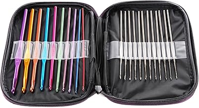 LIHAO 22 Pieces Aluminium and Steel Crochet Hooks Knitting Needles with Case
