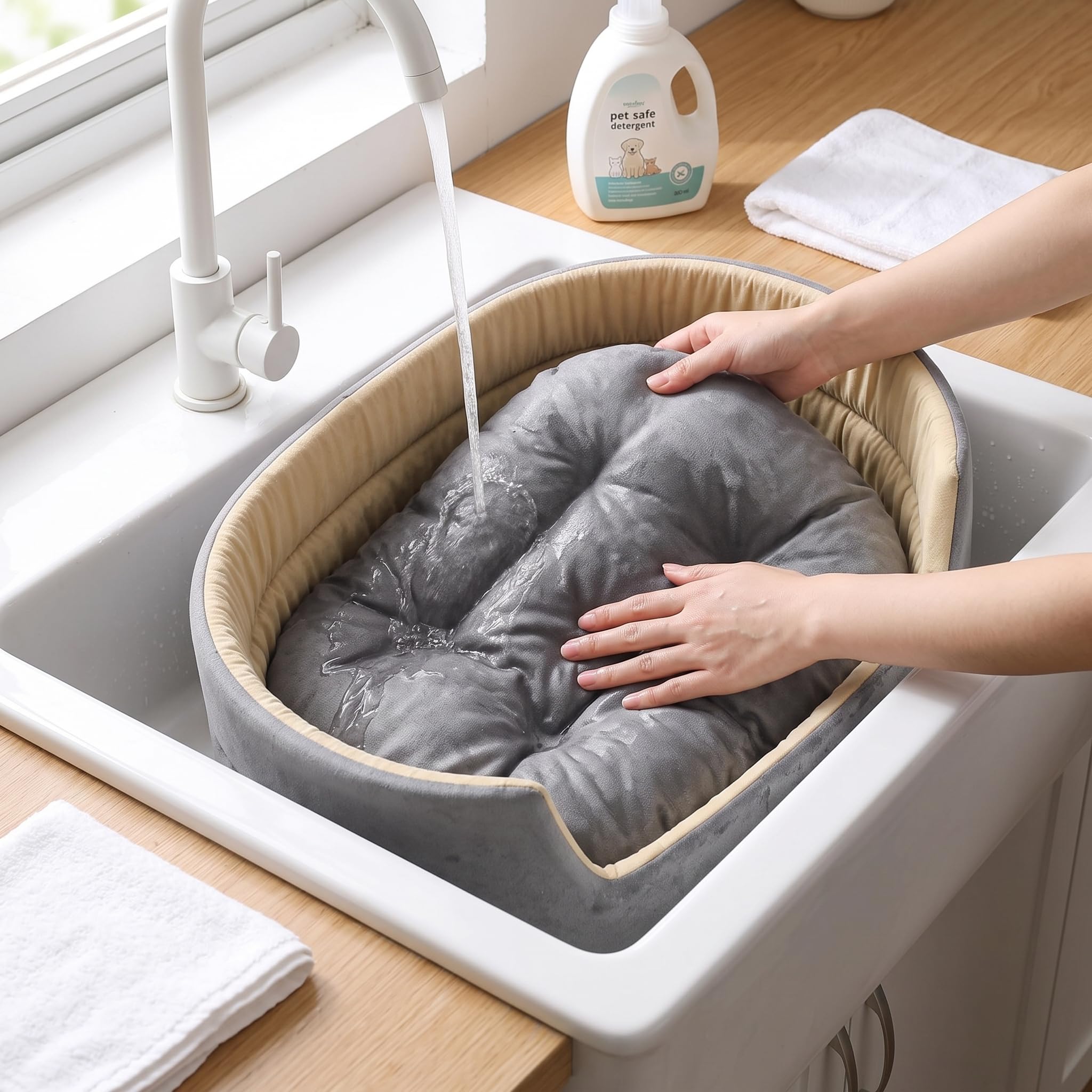 Cama elevada para s y s, cojín Lavable y Alta Elasticidad, Cama ortopedica para s, Gris Espacial Oscuro con Valla elevada (Cama + cojín), 2XL (90 * 70 cm)
