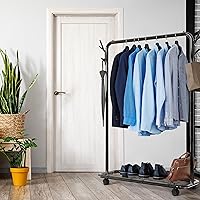 Vista 5 de Simple Houseware Perchero de estilo industrial con ruedas y ganchos, negro