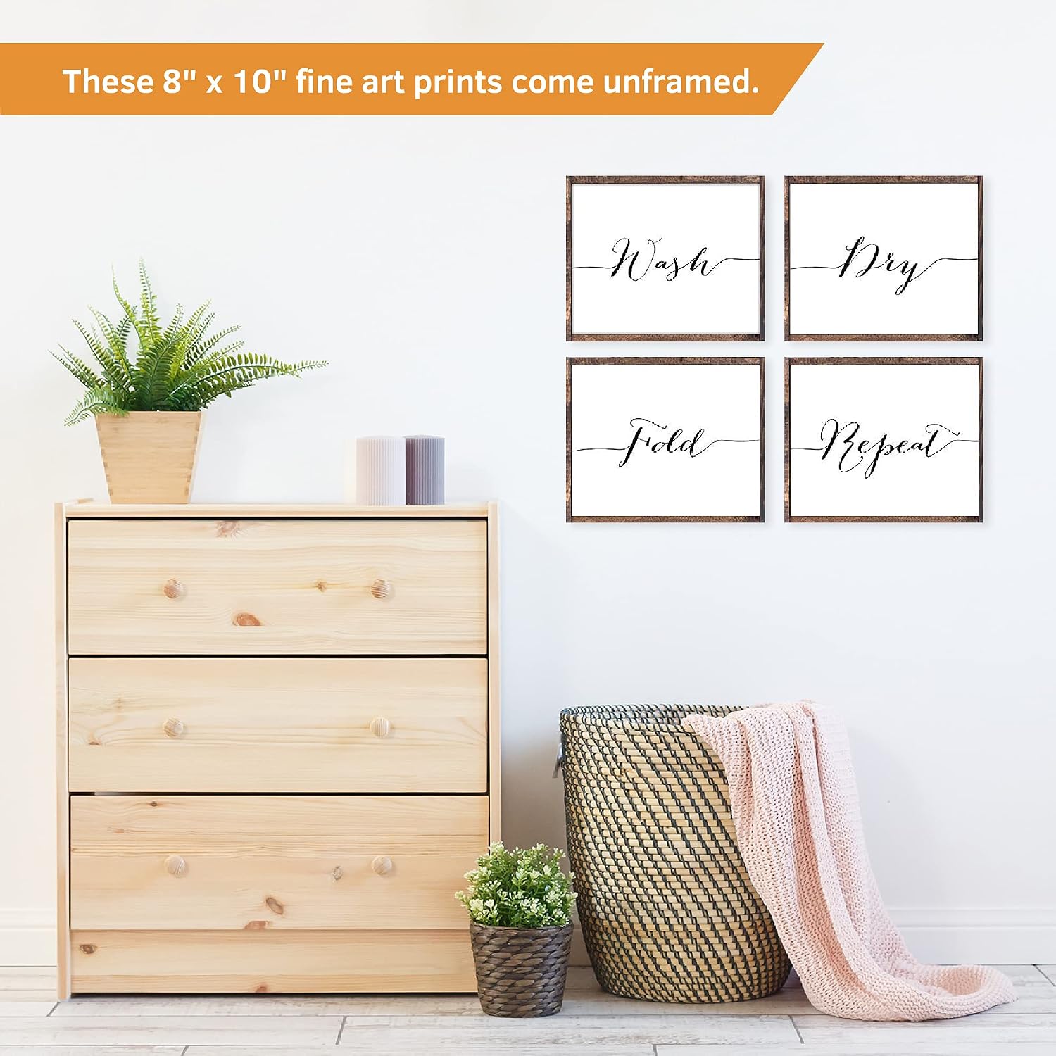Wash Dry Fold Repeat - Laundry Room Wall Decor Art Prints (Set of 4) - Unframed - 8x10s