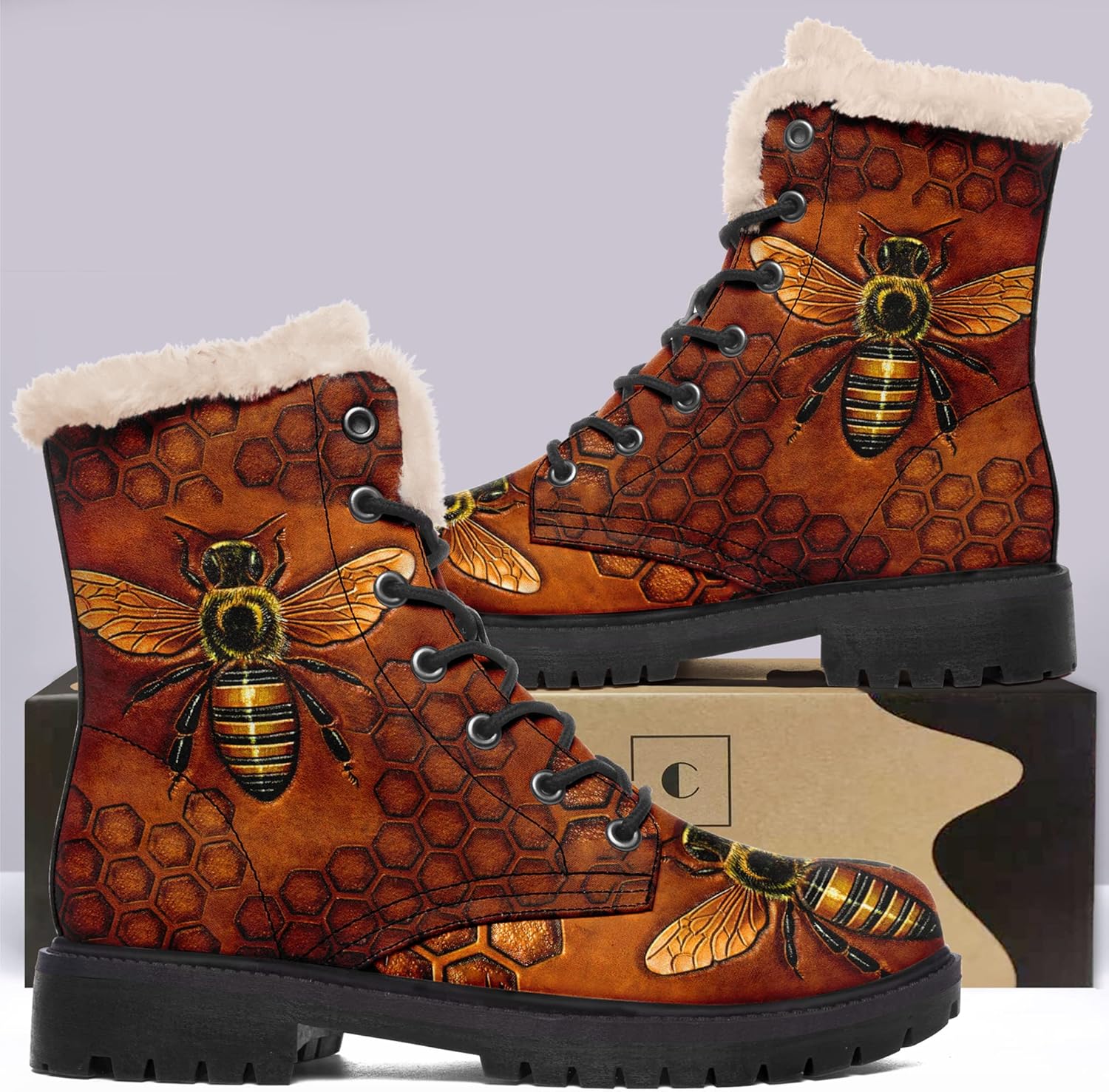 Winter Boots for Women, Custom Christmas Boots Santa Claus Print Ladies Fur Lined Lace up Ankle Boots Comfortable Warm Winter Snow Shoes Outdoor Christmas Gift - Image 7