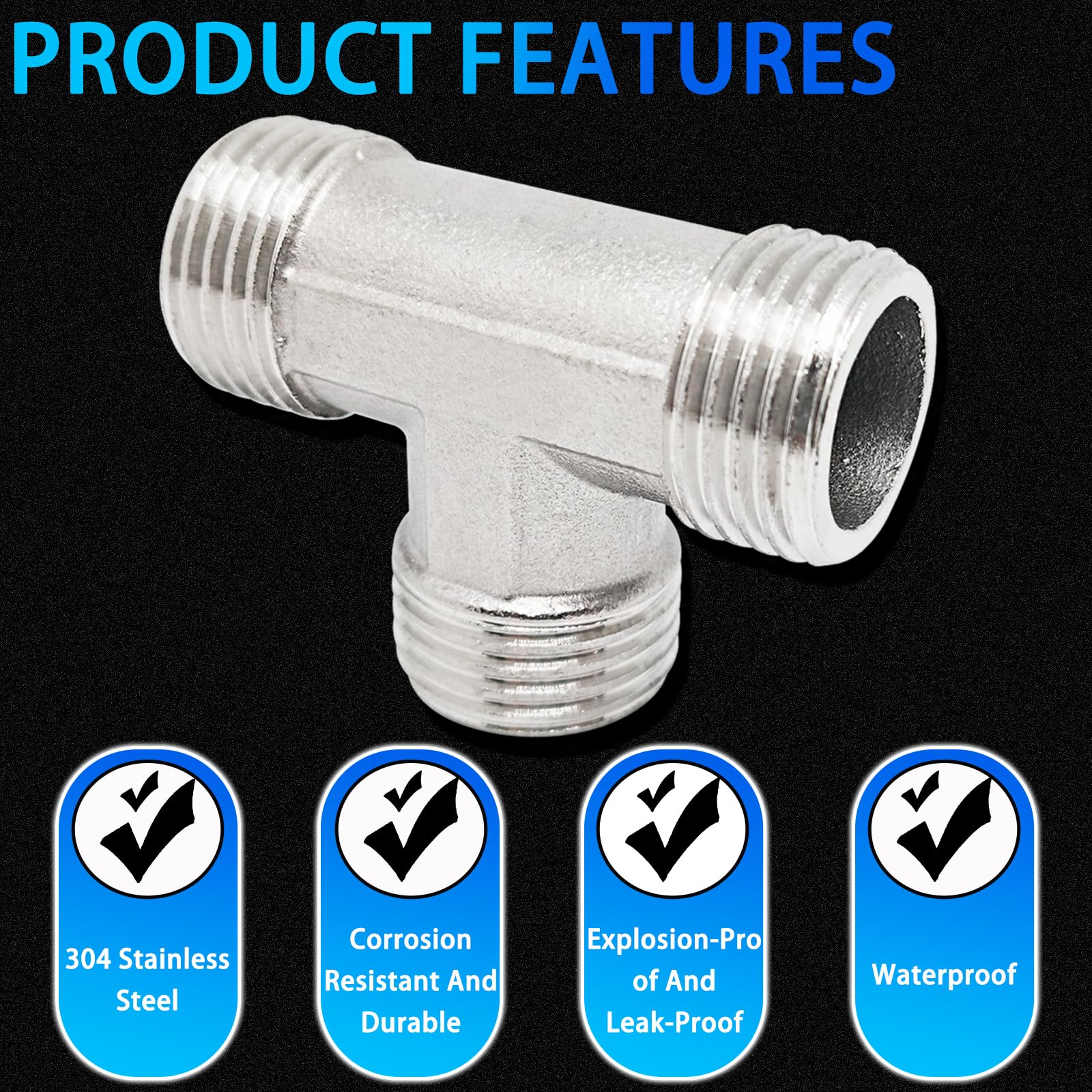2-PCS 1-Inch Female NPT Tee Pipe Adapters - Stainless Steel 3-Way T-Shaped Fittings