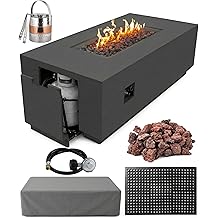 AMS Fireplace Genuine Concrete Rectangular Propane Fire Pit Table for Outside Patio (66" Sedona) | Hidden Tank Drawer &amp; Electronic Ignition | w/Bonus Ice Bucket and Rubber Mat (Dark Gray)