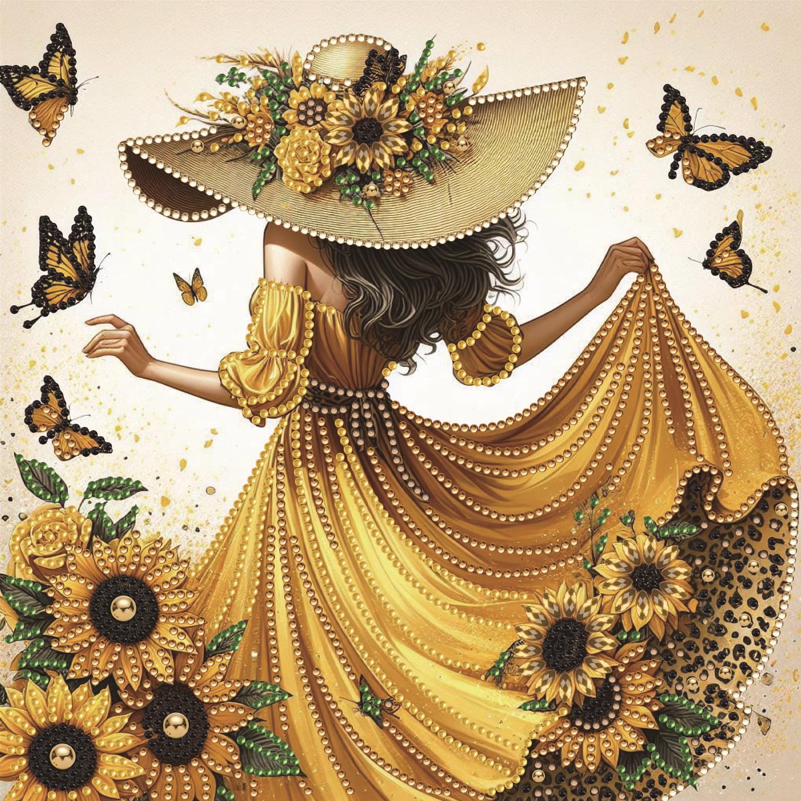 POETRYDRAW Sunflower Hat Golden Lady Special Shaped 5D DIY Partial Drill Diamond Art Painting Kits 30x30cm Diamond Art Kit for Adults Home Decor (Sunflower Hat Golden Lady)