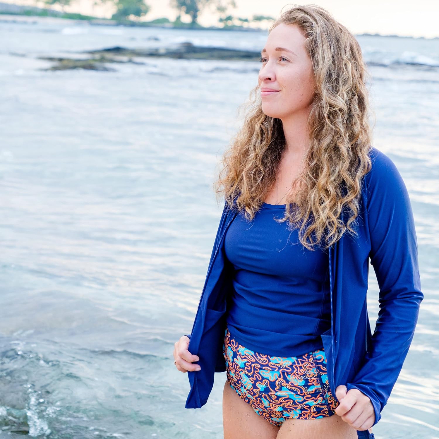 SwimZip Women's Long Sleeve Rash Guard with Pockets & UPF 50+ Sun Protection