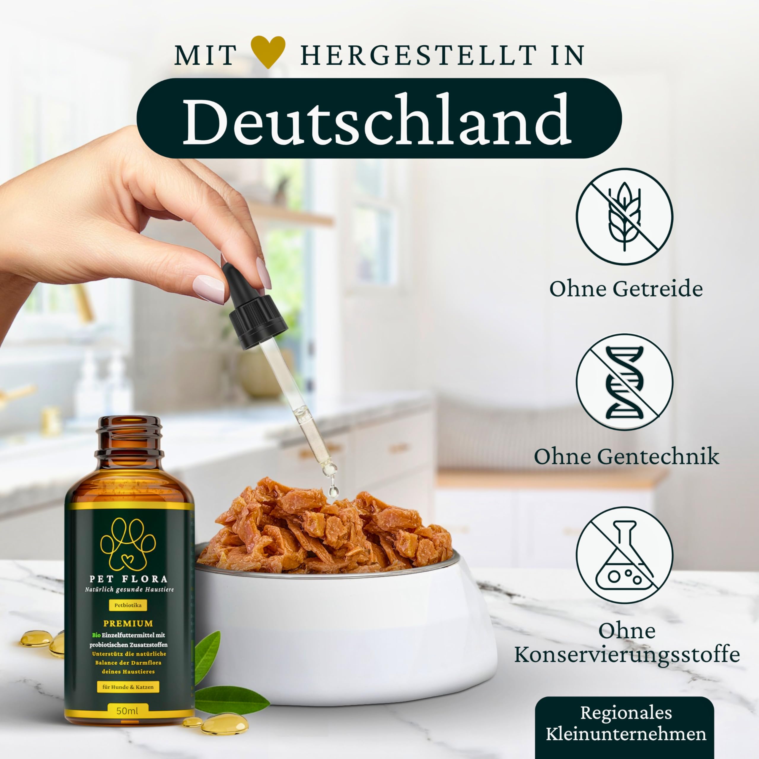 Probiotika für Hunde und Katzen – 100% Bio Tropfen 50 ml – Flüssiges Probiotikum für Darmflora Aufbau und Verdauung bei Haustieren – Probiotisches Einzelfuttermittel – Petbiotika
