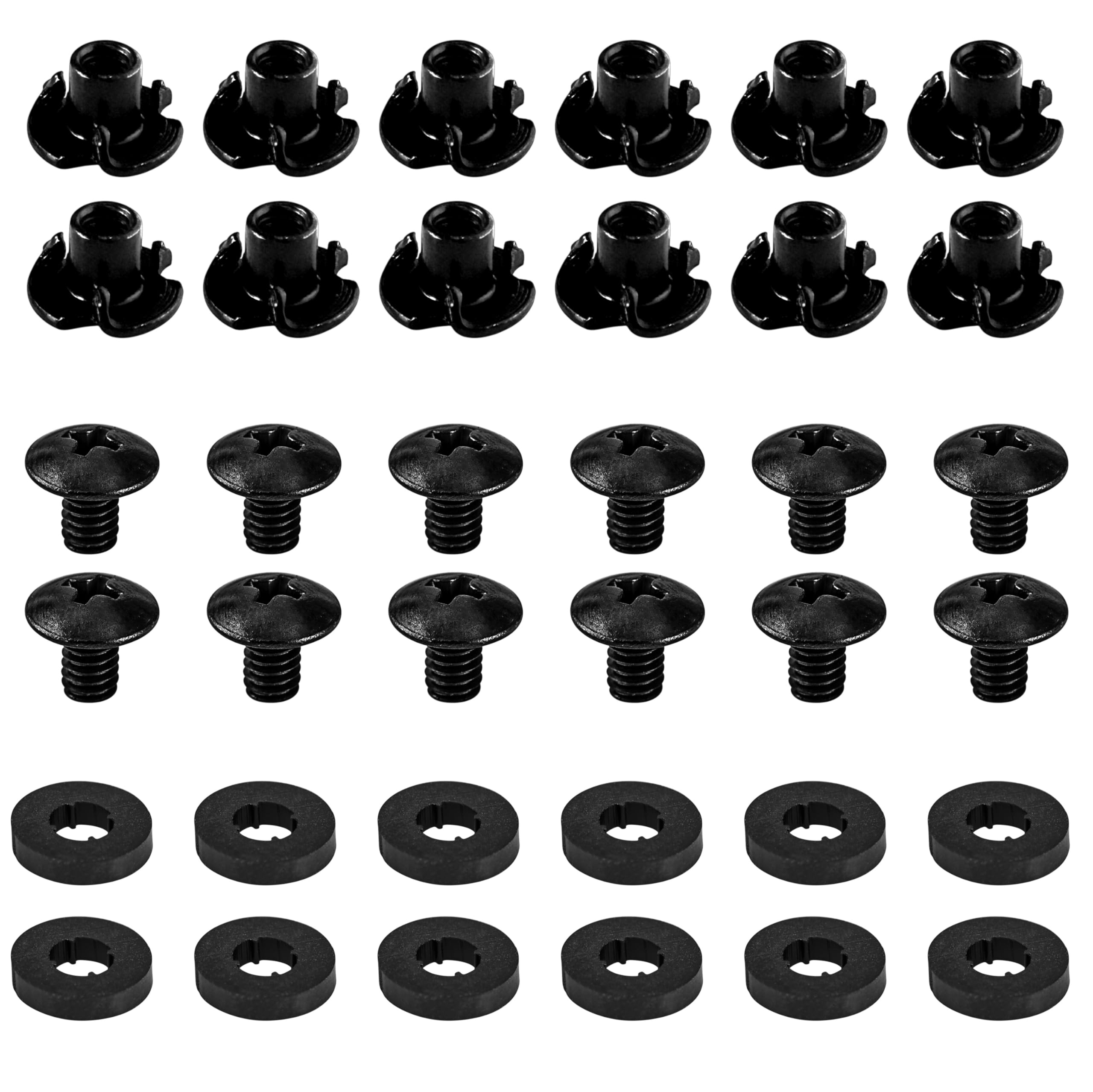 Black 3 Prong T-Nuts, 1/4 Inch, 100 Sets, High Carbon Steel – for Kydex & Leather Gun Holsters & Knife Sheaths, Wood, Composites, Cabinetry, &