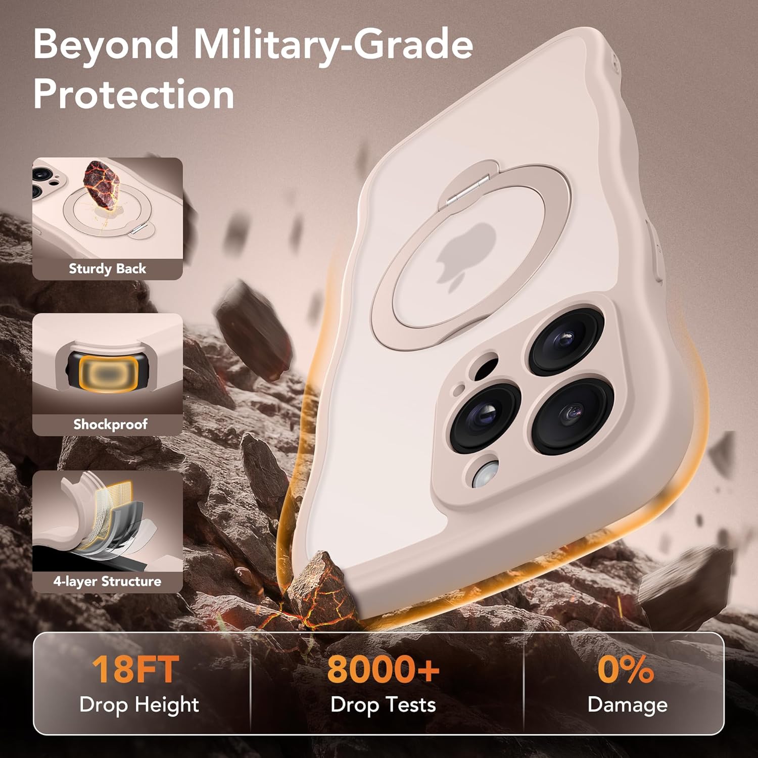 for iPhone 15 Pro Max Case,[Compatible with Magsafe][360°Magnetic Stand][Cute Wave Edge][18ft Military-Grade Protection] Translucent Matte Women Phone Cover for iPhone 15 Promax, Rose Gold - Image 6