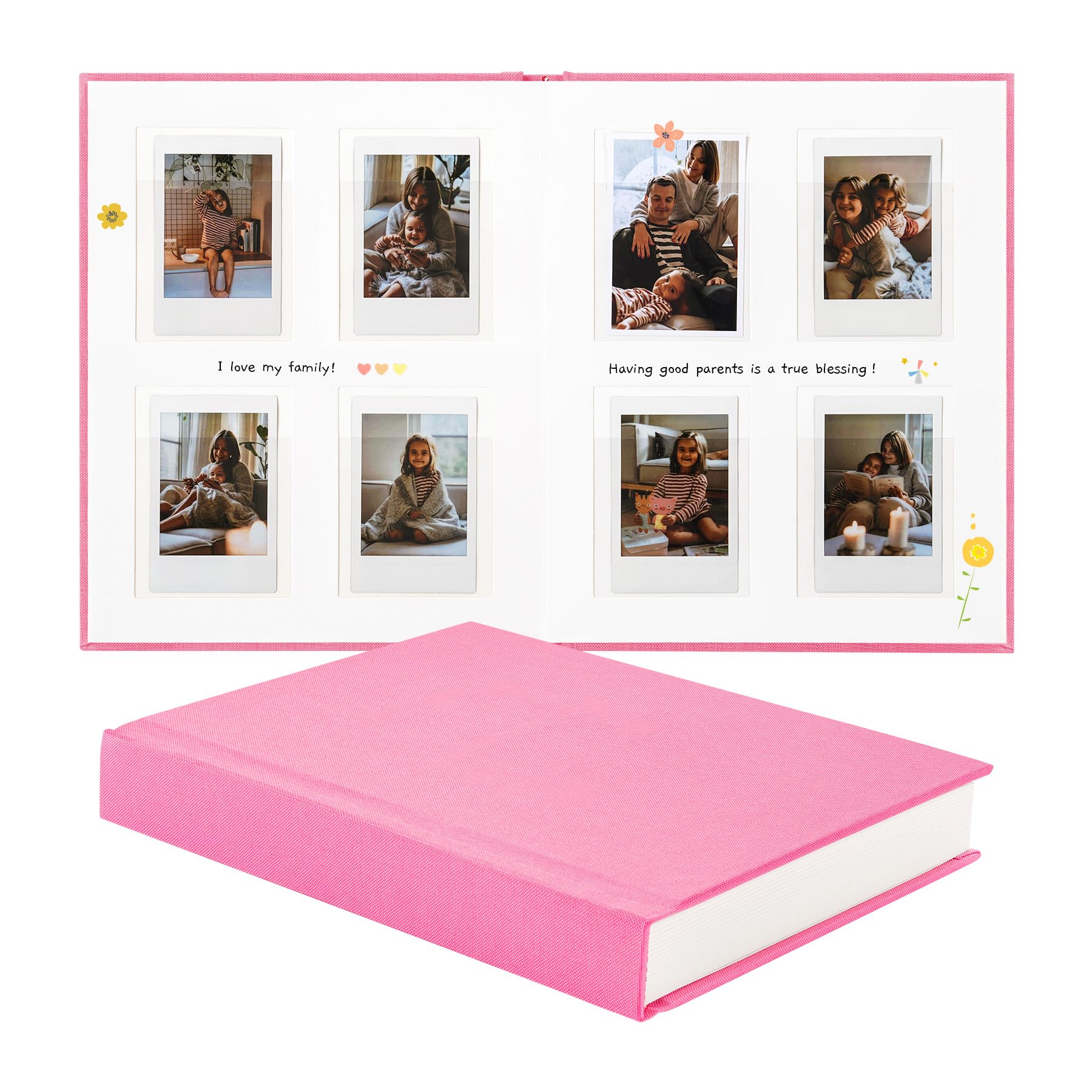 Rseozr Instax Mini Photo Album with Writing Space, Linen Cover, Pink