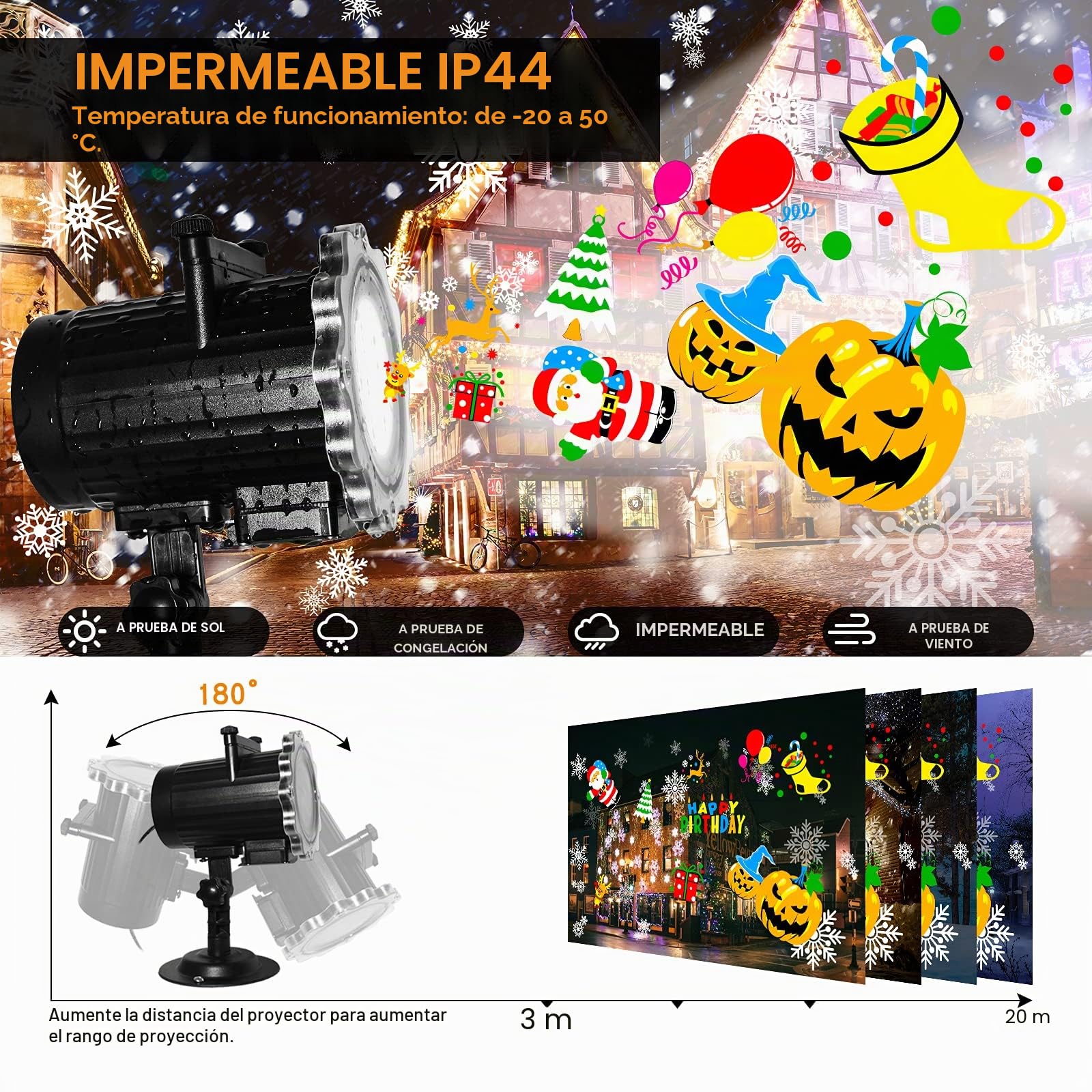 Decoración Navidad,Segotendy 64 Patrones Proyector Navidad Exterior,Proyector Luce Halloween Navidad,Impermeable con Control Remoto y Temporizador para Fiesta Cumpleaños Cotillon Nochevieja,Regalo