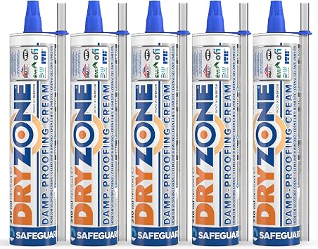 Dryzone DPC Damp Proofing Course Cream - 310ml x 5 - High-strength Dpc Injection Cream for Rising Damp treatment in Walls. BBA & WTA Approved