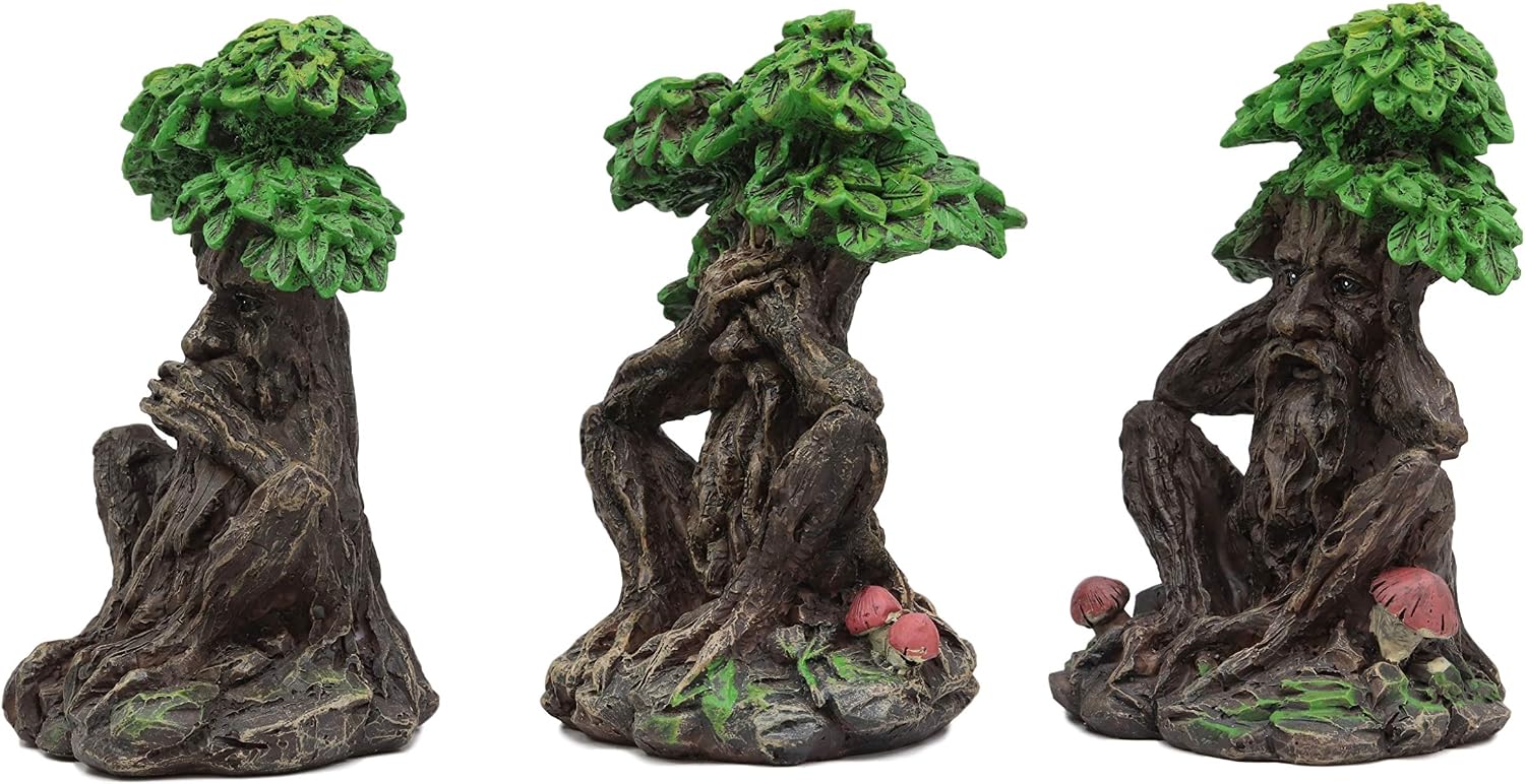 Ebros Wiccan Forest Spirit Deity See Hear Speak No Evil Greenman Tree Ents Statue Set of Three 5.25" Tall Celtic Neopagan Cernunnos Decorative Figurines