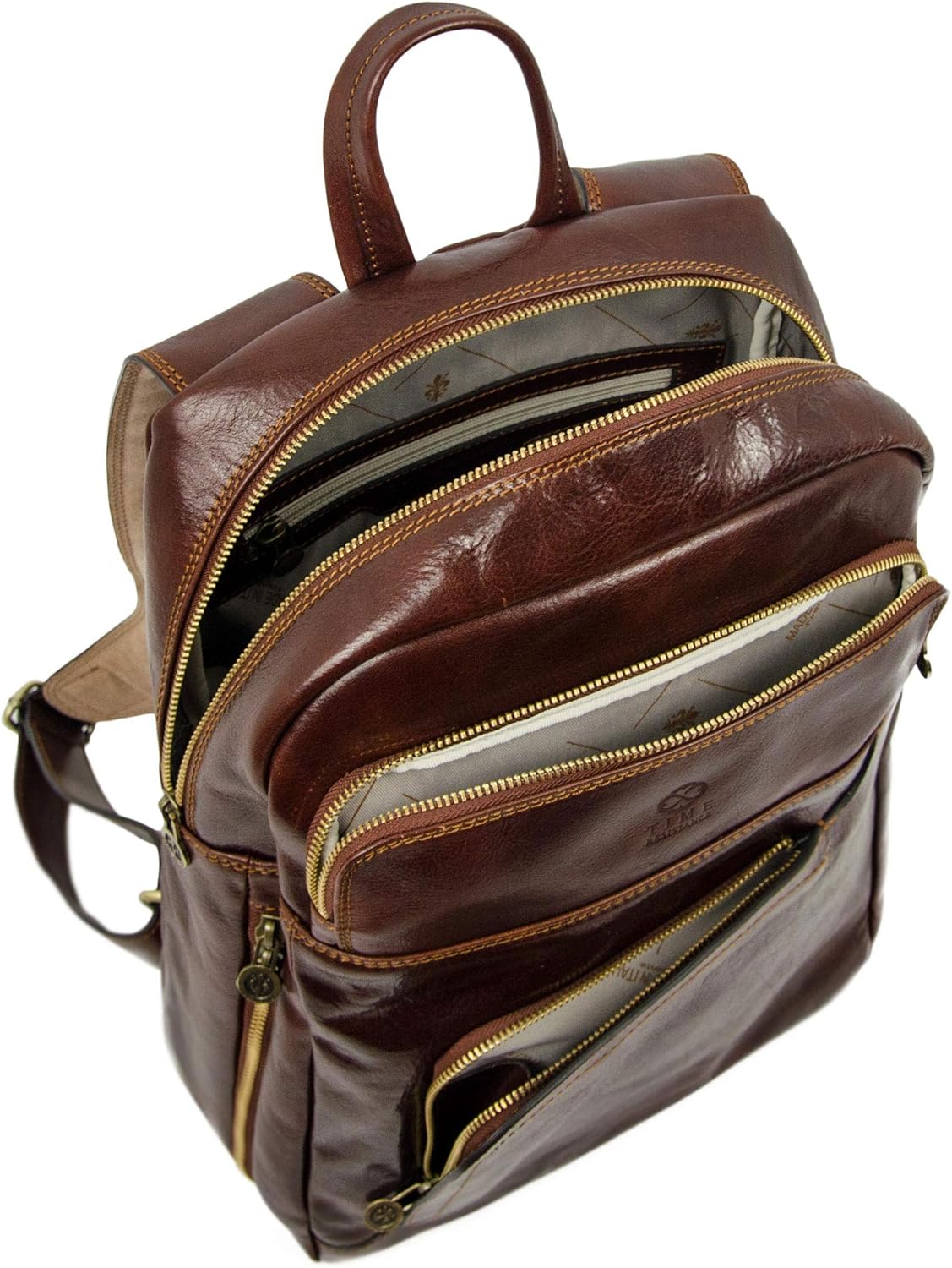 Time Resistance Leather Business Backpack - Laptop and A4 Portfolio Bag - Travel Bag Rucksack (Brown) - Image 4