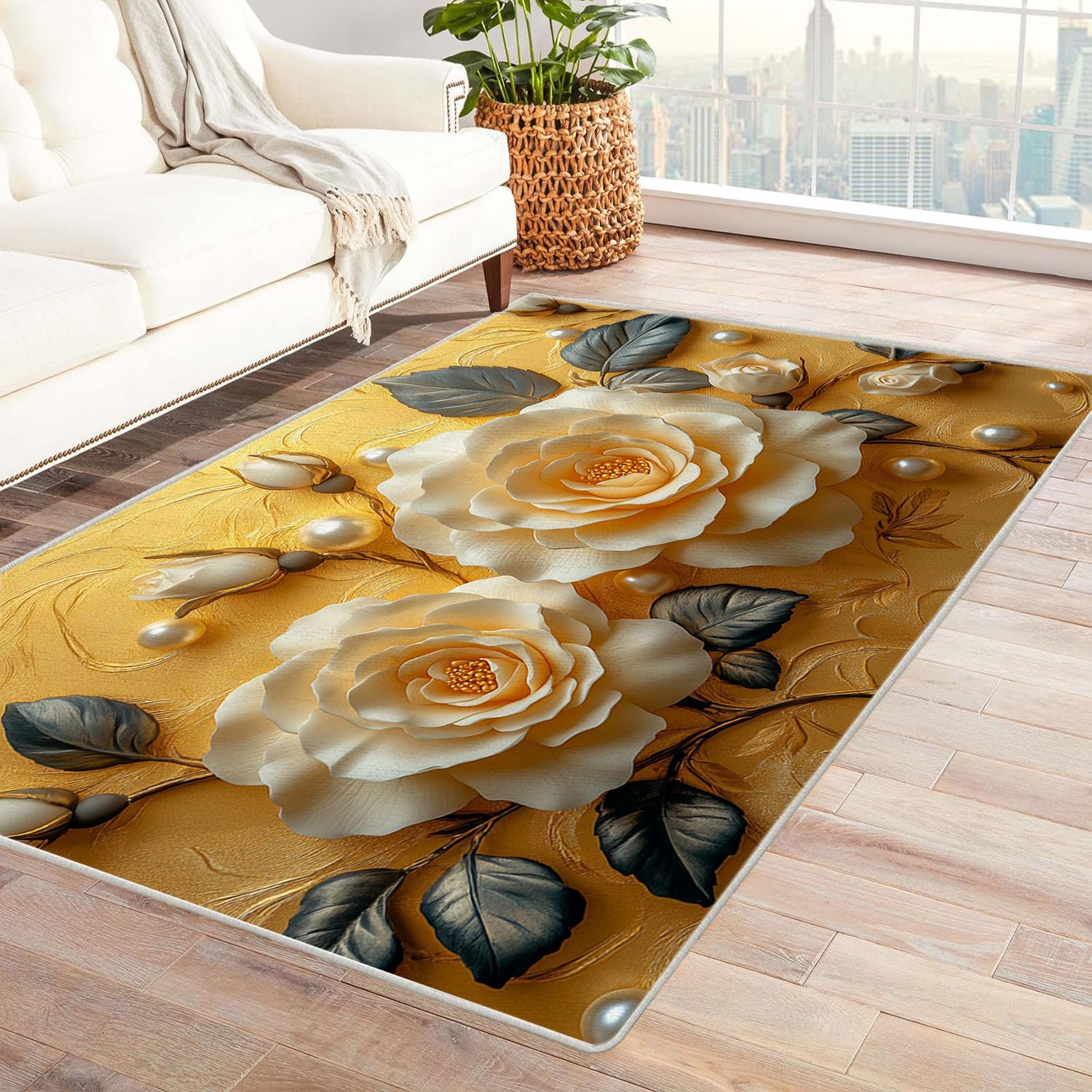 Tapis 3D imprimé area rug moderne de 60x90cm avec feuilles de jade