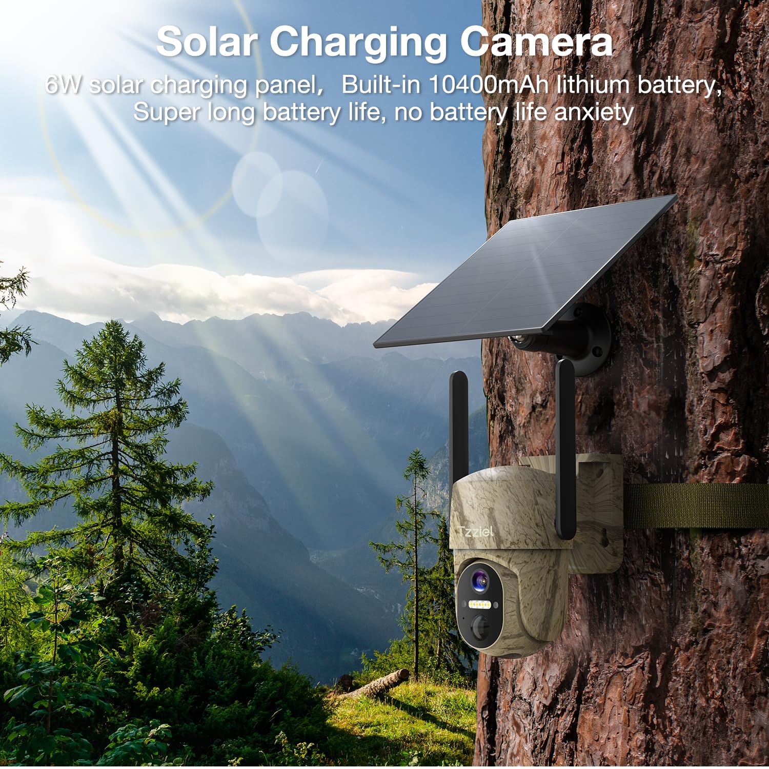 3G/4G LTE Cámara fototrampeo de Vigilancia Exterior con Batería Solar, 2K Visión Nocturna en Color, PIR Detección de Movimiento, IP66, Adecuado para Uso en Exteriores o en Lugares sin WiFi