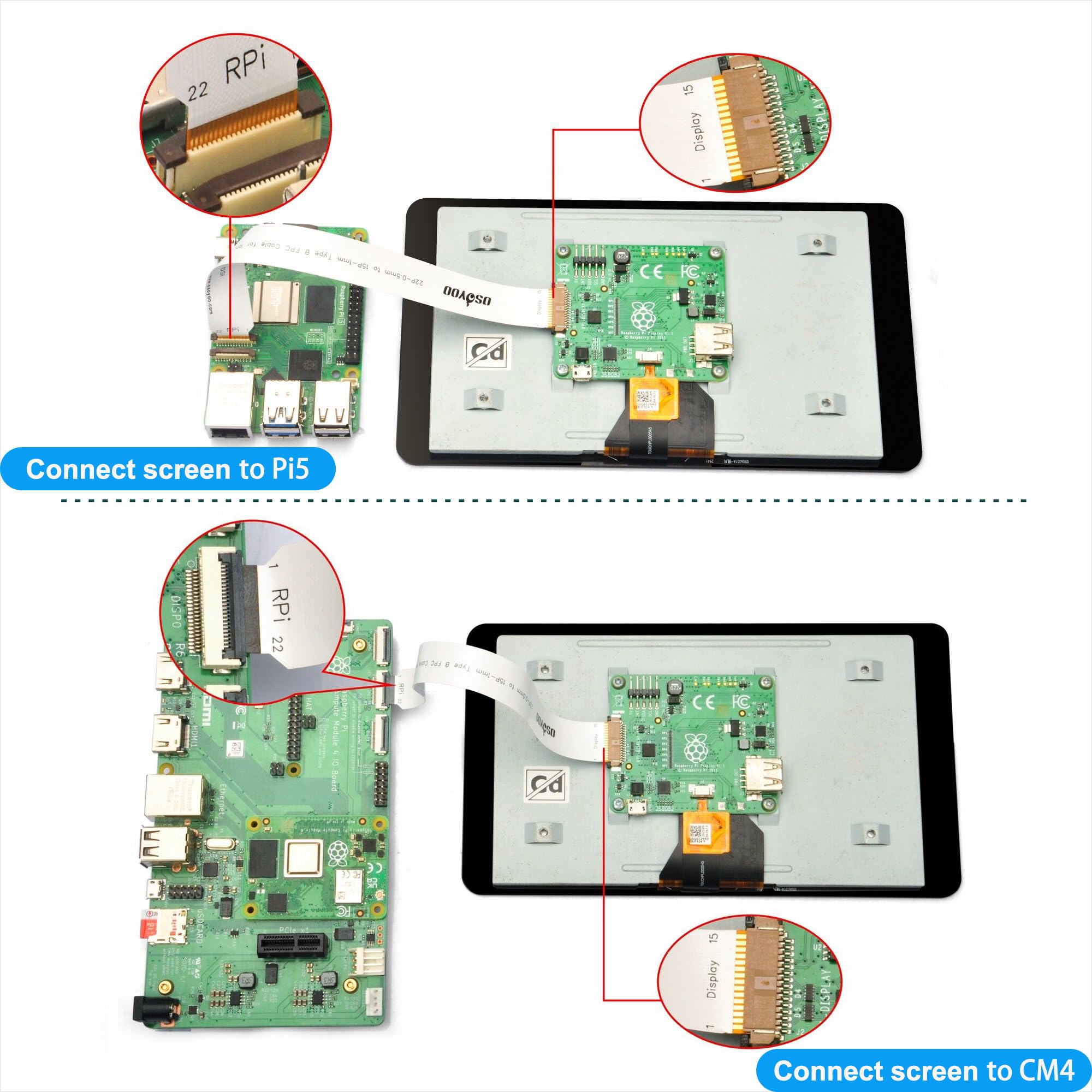 OSOYOO Cavo FPC DSI a 15 pin da 1,0 mm a 22 pin, passo 0,5 mm, bianco, 18 cm, per Raspberry Pi 5 a Raspberry Pi 7" schermo IPS DSI ufficiale