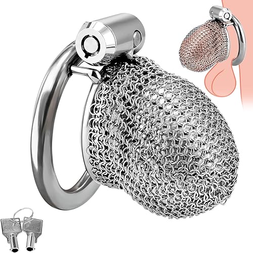 Dispositivos de castidad masculina de acero inoxidable con cadena de malla flexible, jaulas para pollas transpirables y cómodas, jaula bloqueada