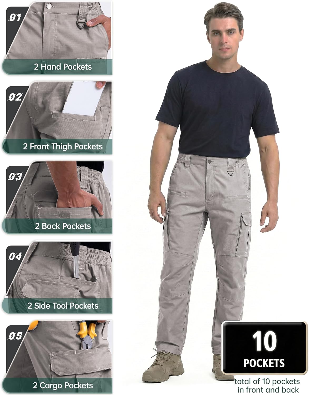 NATUVENIX Mens Work Pants Ripstop Tactical Pants for Men Lightweight Hiking Pants Men Water Resistant Cargo Pants Military - Image 3