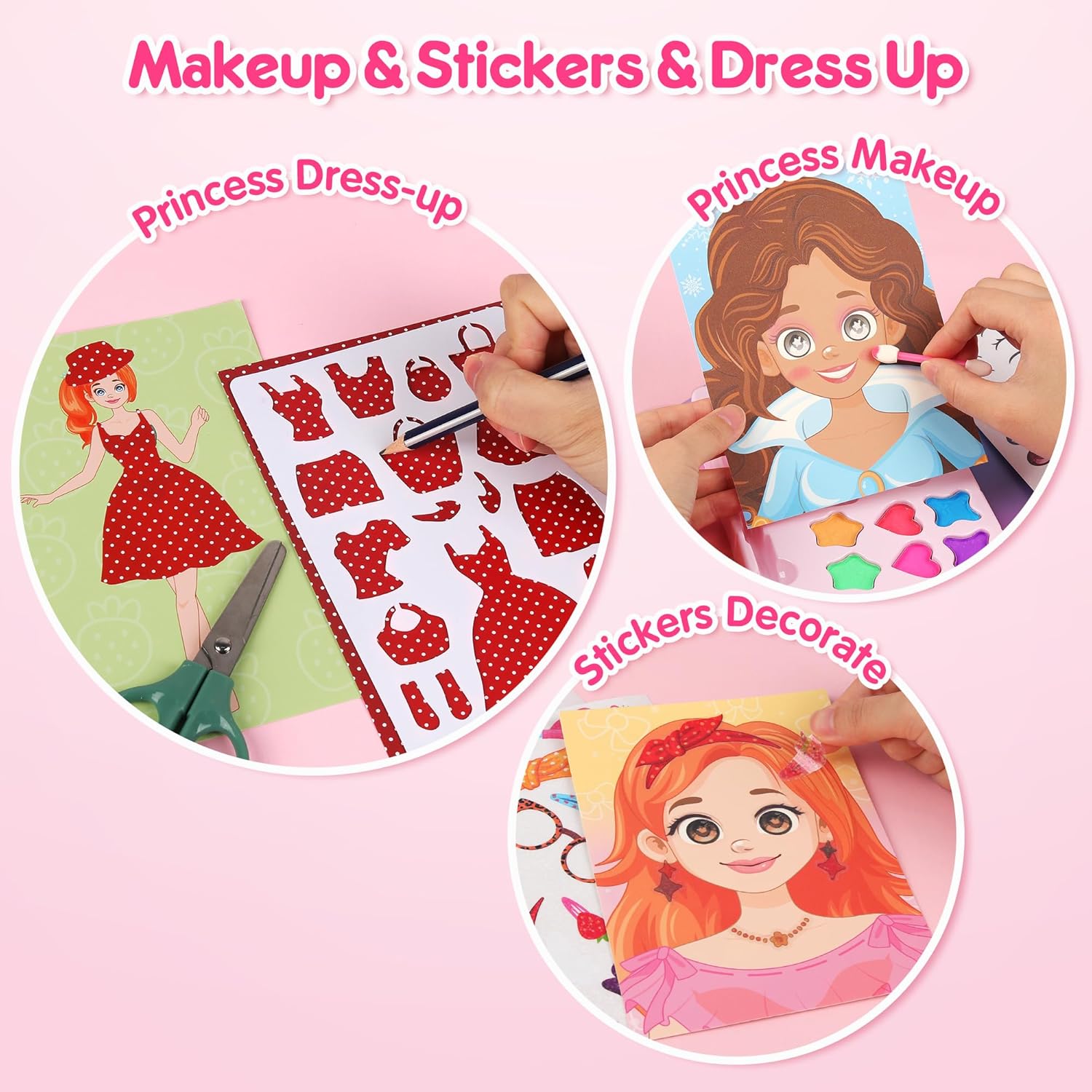 Mocoosy Princess Glam Magic Kit, Doll Makeup Craft Book for Kids, Art and Craft Kit for Girls Ages 4-8, DIY Dress Up Sticker, Travel Game On the Go Activity Toys Birthday Gifts for 5 6 7 8 9 Years Old
