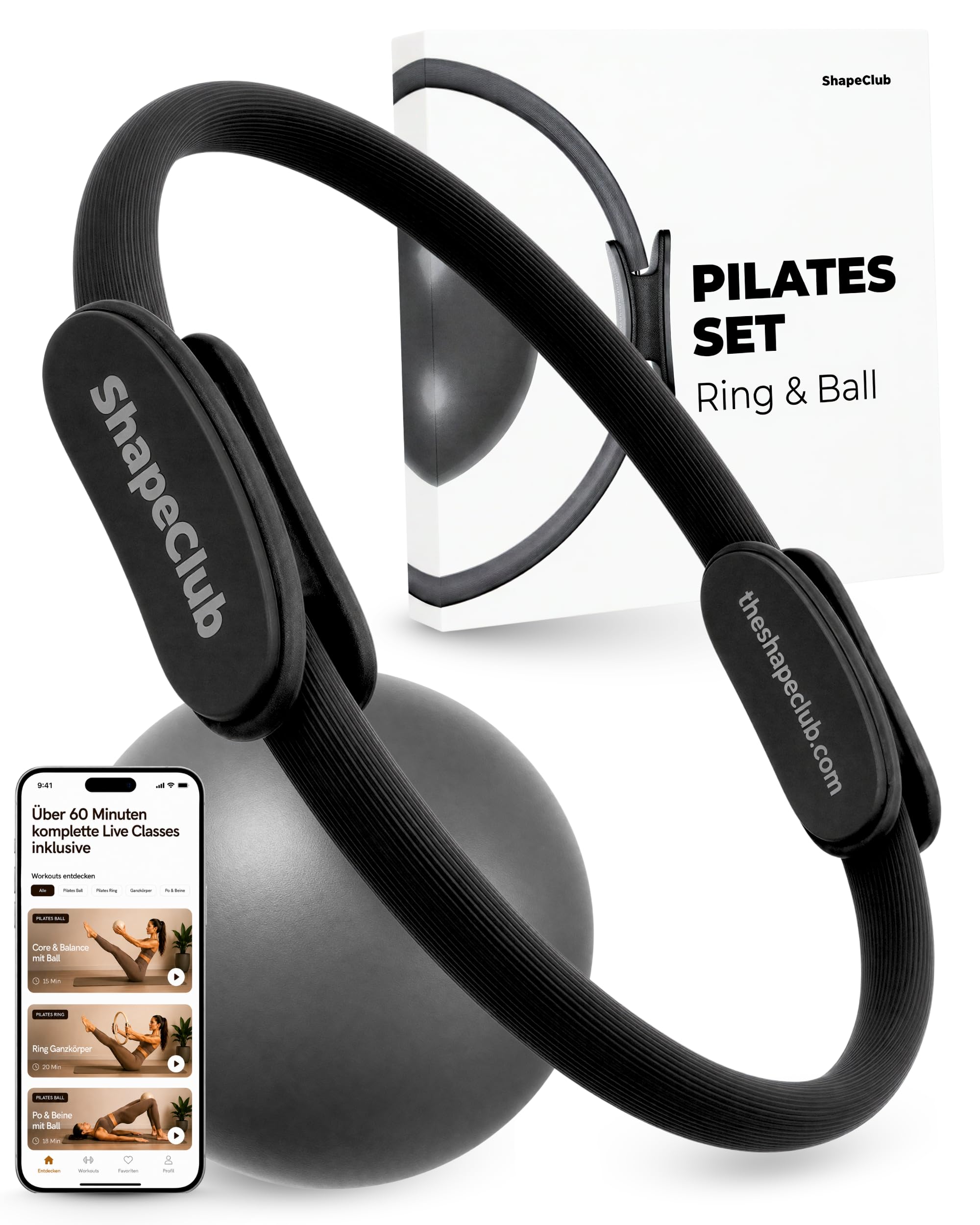 Juego de pilates de alta calidad, anillo y pelota, calidad de estudio, vídeos de ejercicios