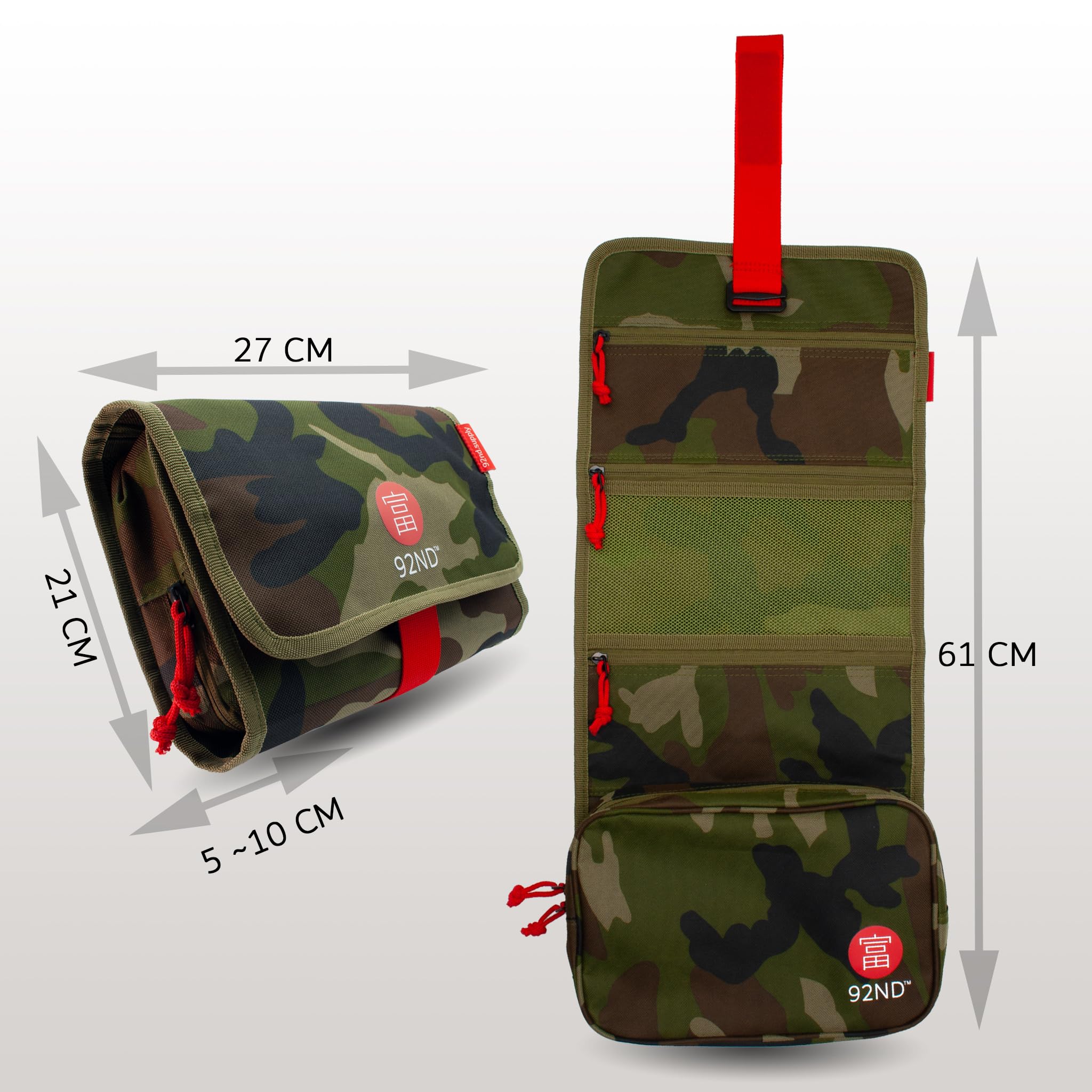 92ND.Supply, Neceser para hombre, neceser para hombre, todos los compartimentos con cierre de cremallera, mucho espacio de almacenamiento gracias a las correas ajustables, cierre de . Camuflaje
