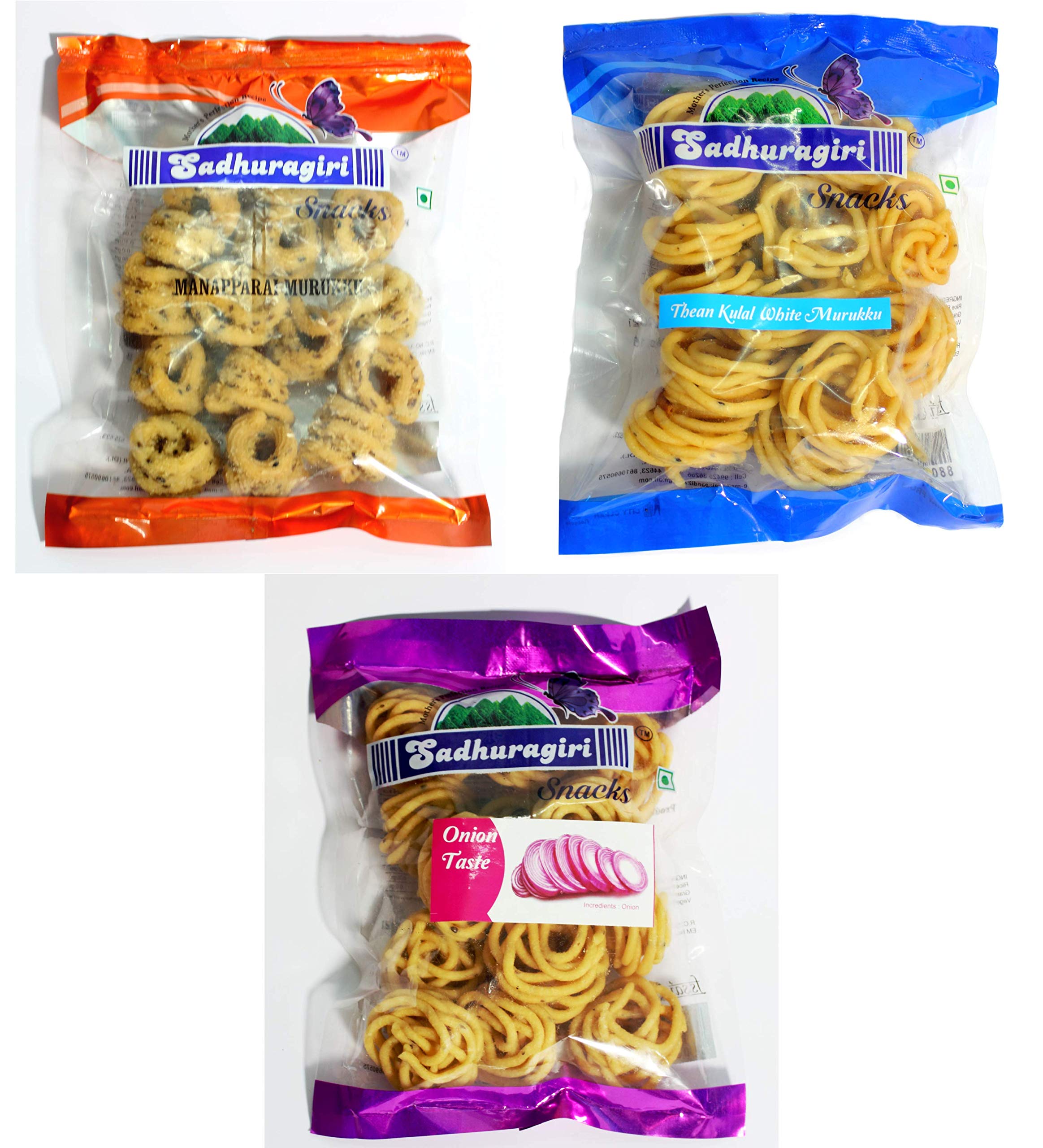 Sadhuragiri Manaparai Murukku, Onion Murukku | Thenkuzhal Rice Muruku (Pack of 3 x 120g)