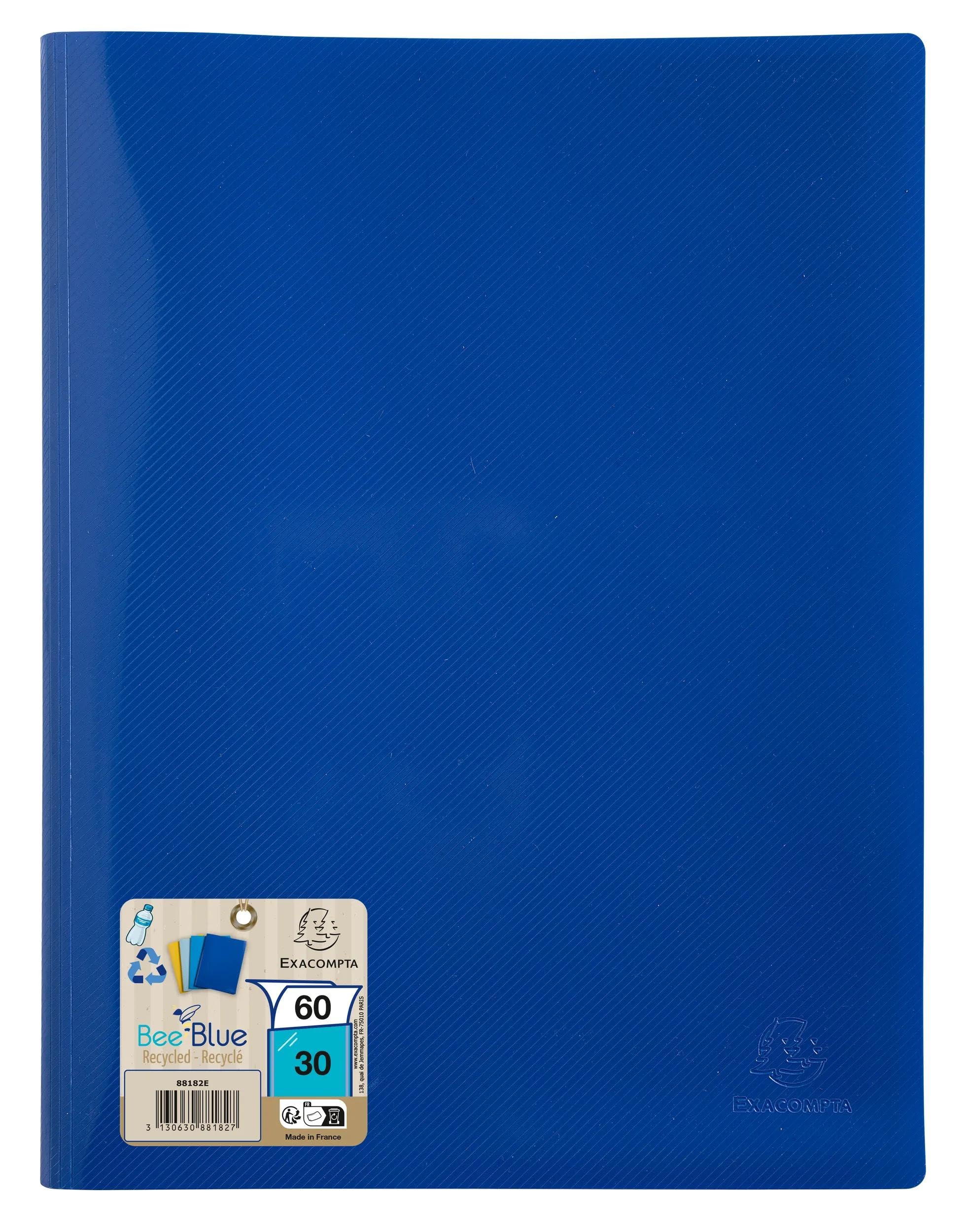 Exacompta 88182E 12er Pack Sichtmappe BeeBlue aus blickdichten Recycling-Kunststoff DIN A4 mit 30 Klarsichthüllen, 60 Sichten, Aktenhülle, Prospekthülle, Marineblau Blauer Engel