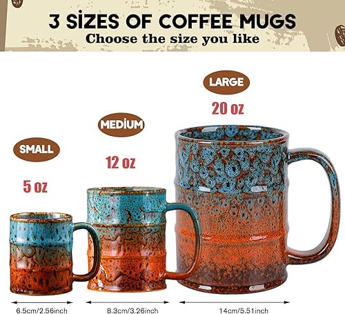 Miniatura 3 de Taza de café de 20 onzas, taza de té de cerámica, taza de café grande para oficina y hogar, apta para lavavajillas y microondas (1, rojo y verde)