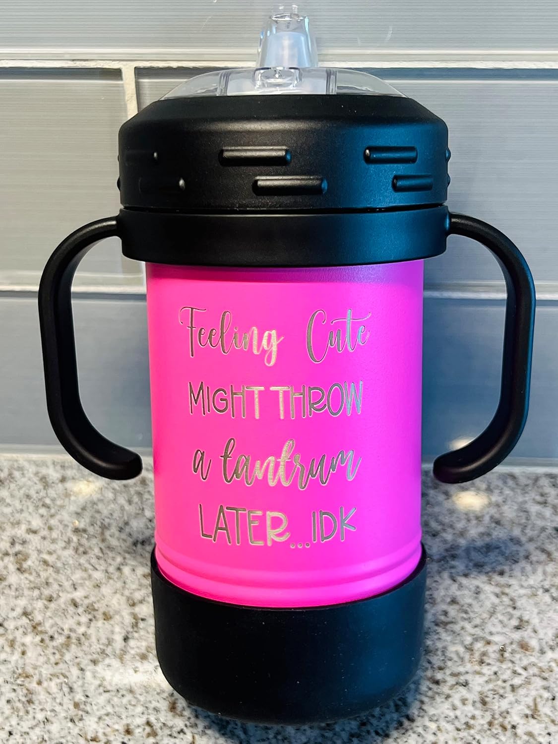 Funny Personalized Sippy Cups, Customized, Laser Engraved, Kids, Toddler, Stainless Steel 10oz, Removable Handles and Boot