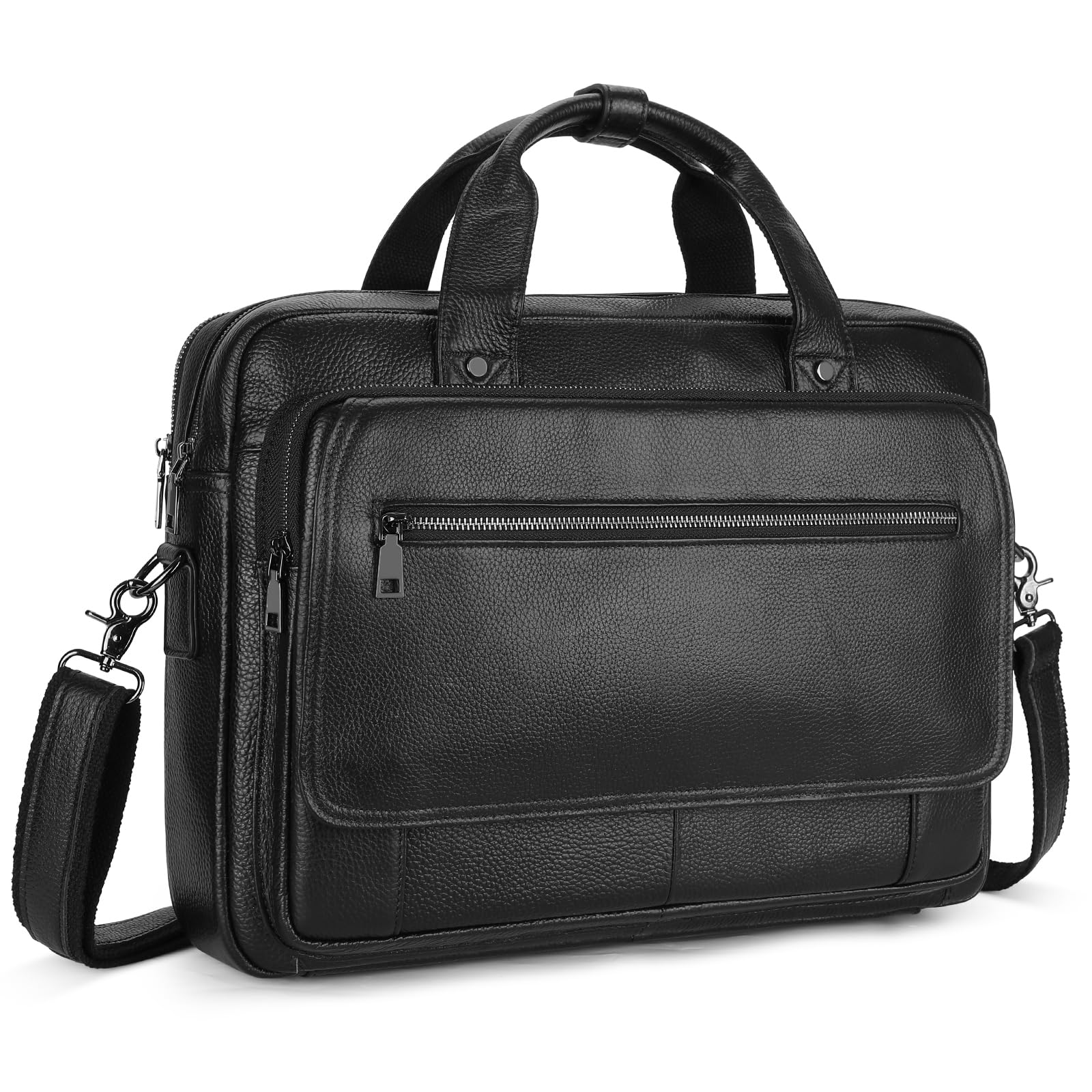 BAIGIO Teczka męska, skórzana torba na laptopa o przekątnej ekranu 15,6", biznesowa, duża torba robocza, torba listonoszka, torba z prawdziwej skóry, torba biznesowa, torba na ramię, czarna