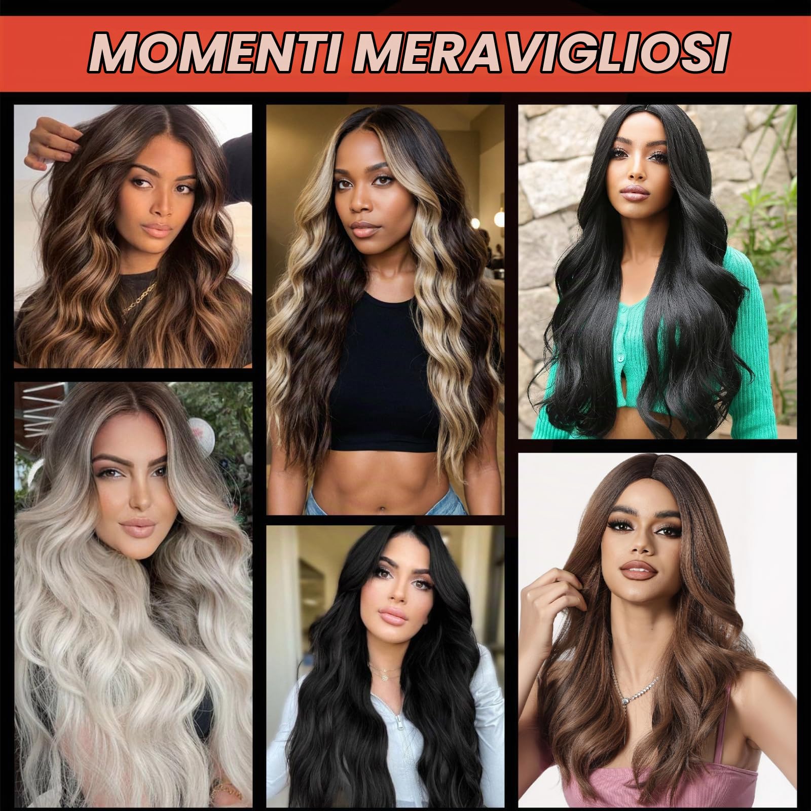 Parrucca Biondo 70cm Lungo Ondulato Parrucca Donna Bionda Resistente al Calore Centrale Parrucca per Cosplay Feste Cosplay Quotidiano (Marrone chiaro)