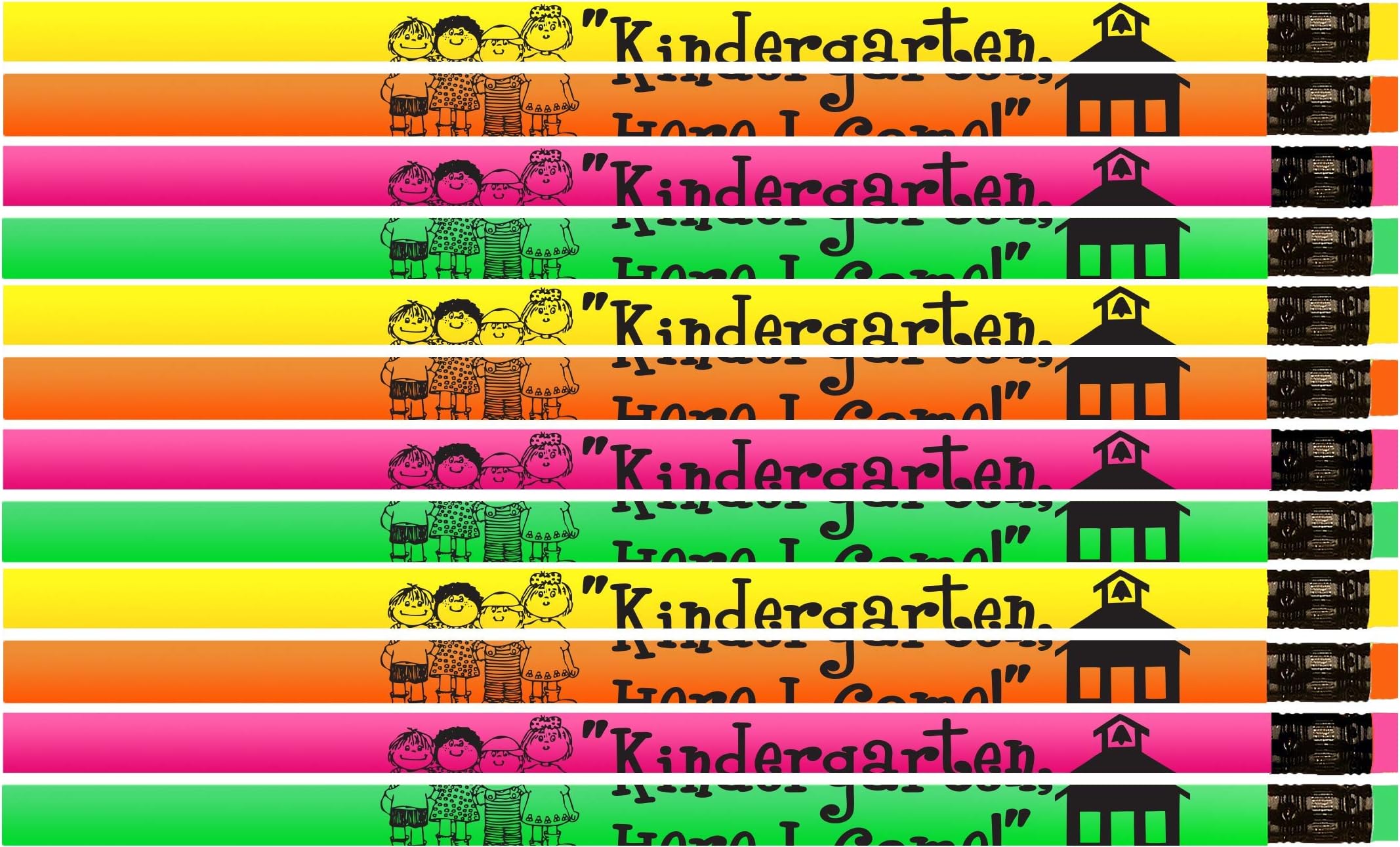 Kindergarten, Here I Come Pencils! Neon Kindergartener Pencils - 36 Qty Package - Express Pencils™